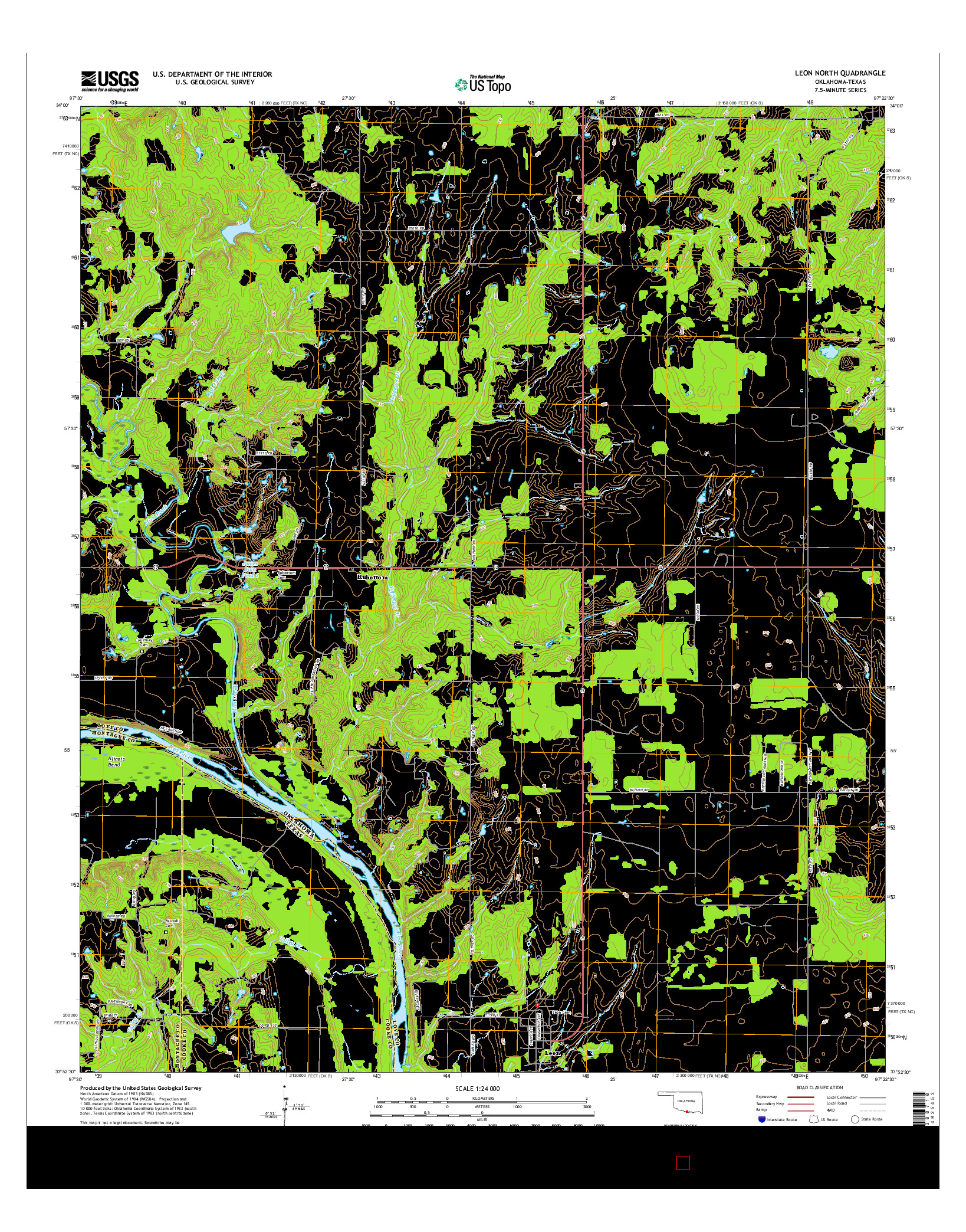 USGS US TOPO 7.5-MINUTE MAP FOR LEON NORTH, OK-TX 2016