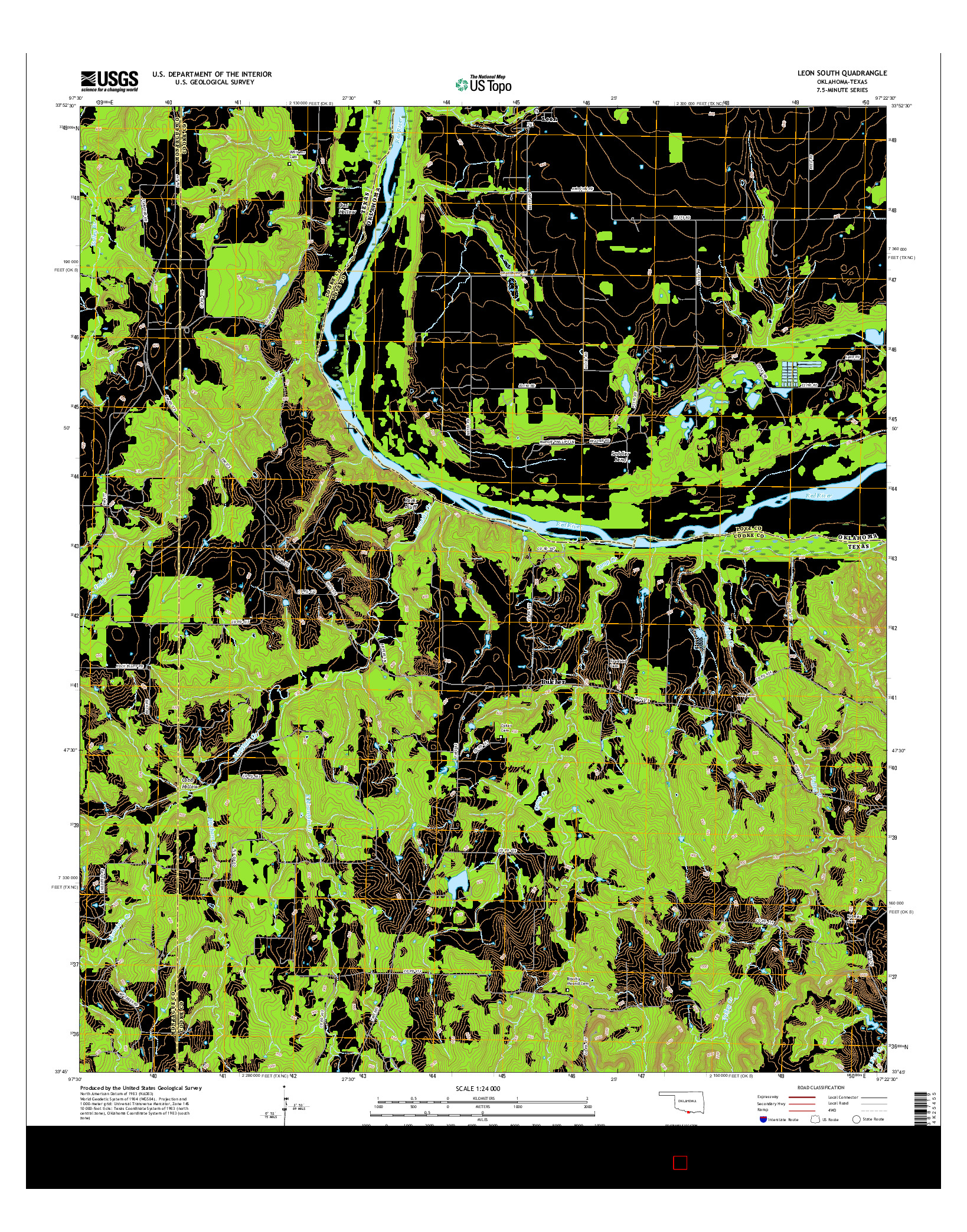 USGS US TOPO 7.5-MINUTE MAP FOR LEON SOUTH, OK-TX 2016