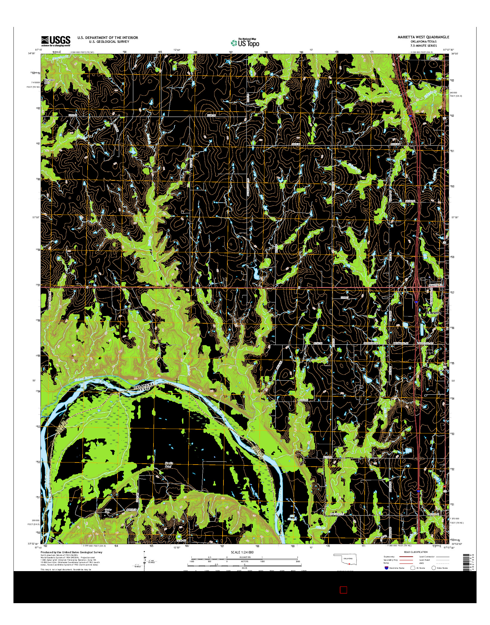 USGS US TOPO 7.5-MINUTE MAP FOR MARIETTA WEST, OK-TX 2016