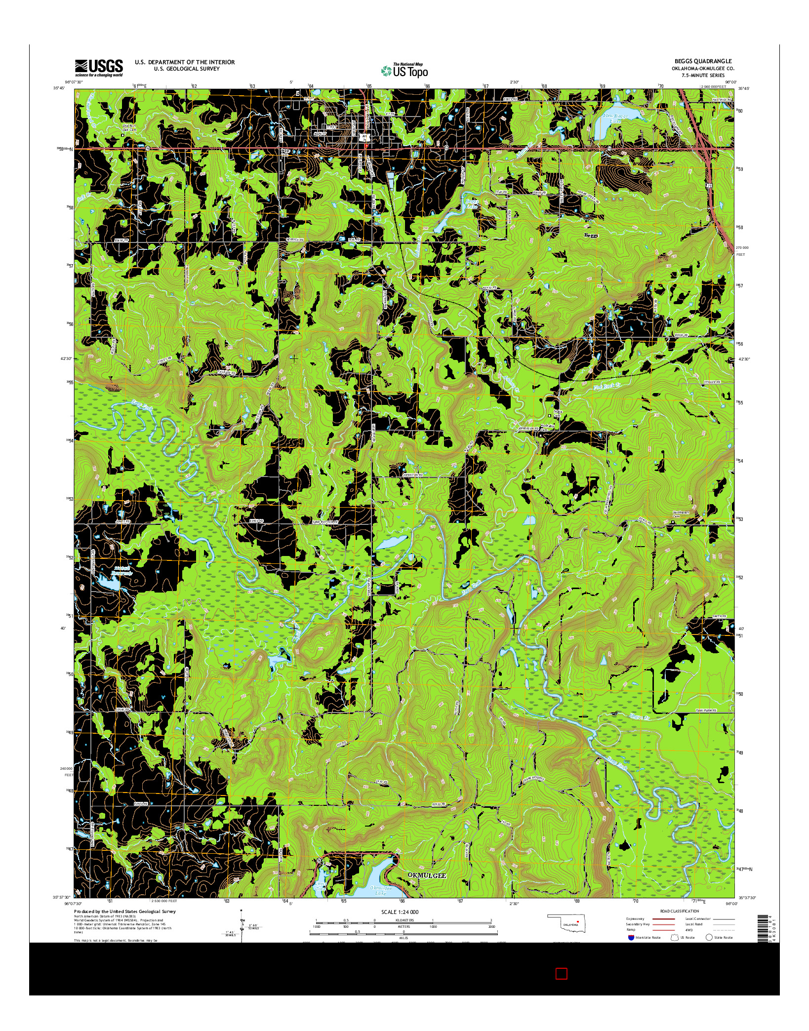 USGS US TOPO 7.5-MINUTE MAP FOR BEGGS, OK 2016