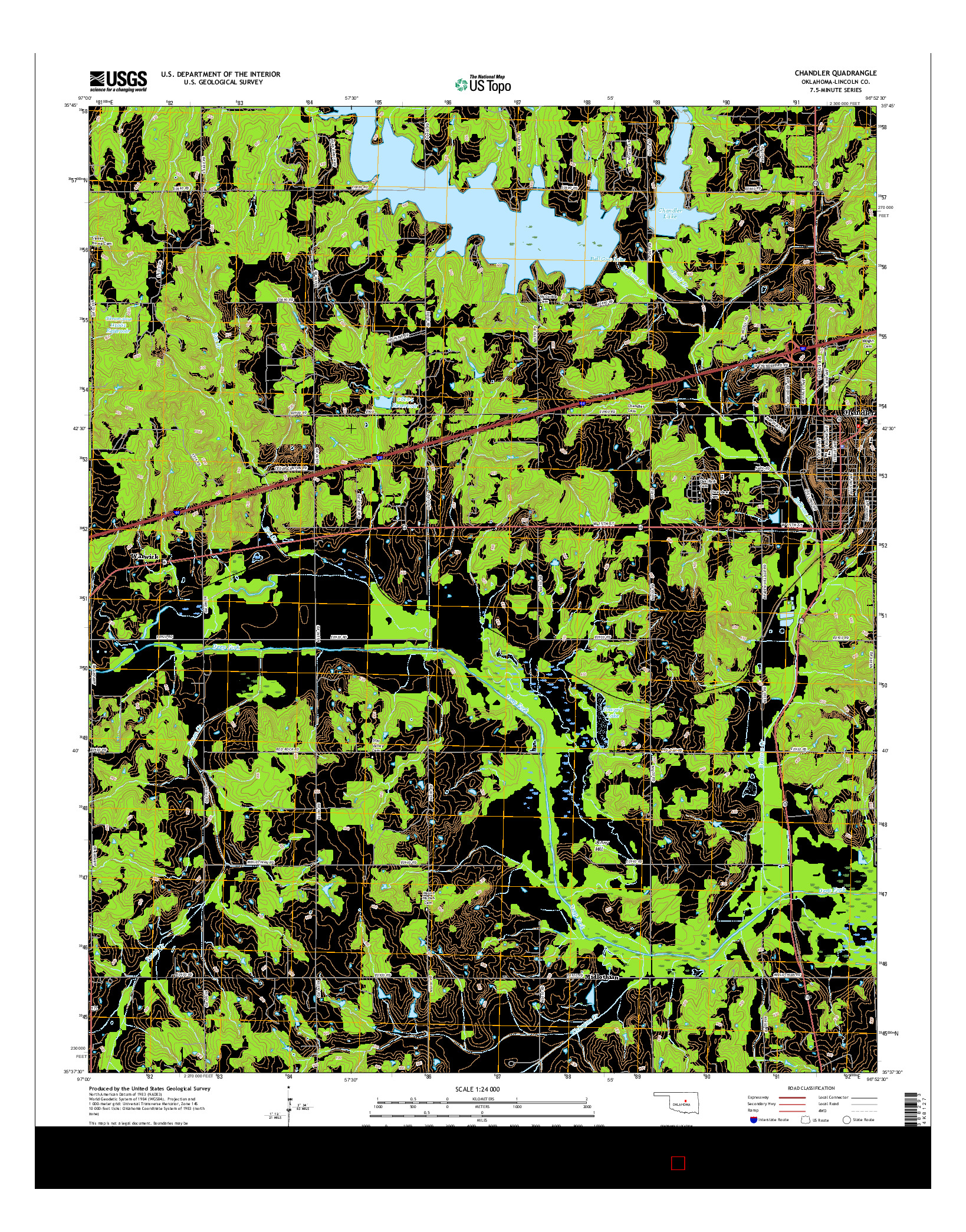 USGS US TOPO 7.5-MINUTE MAP FOR CHANDLER, OK 2016