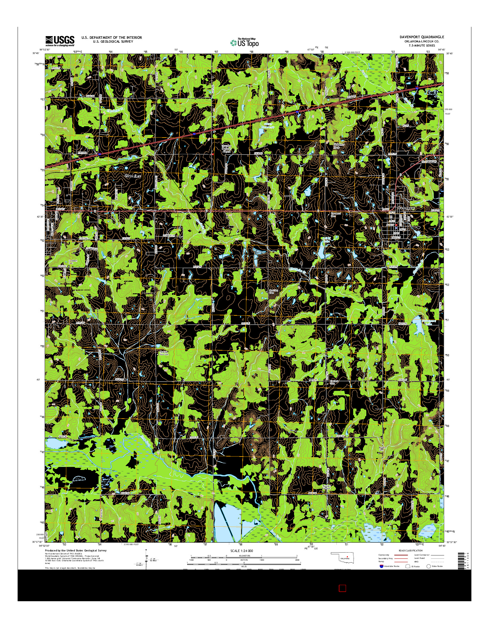 USGS US TOPO 7.5-MINUTE MAP FOR DAVENPORT, OK 2016