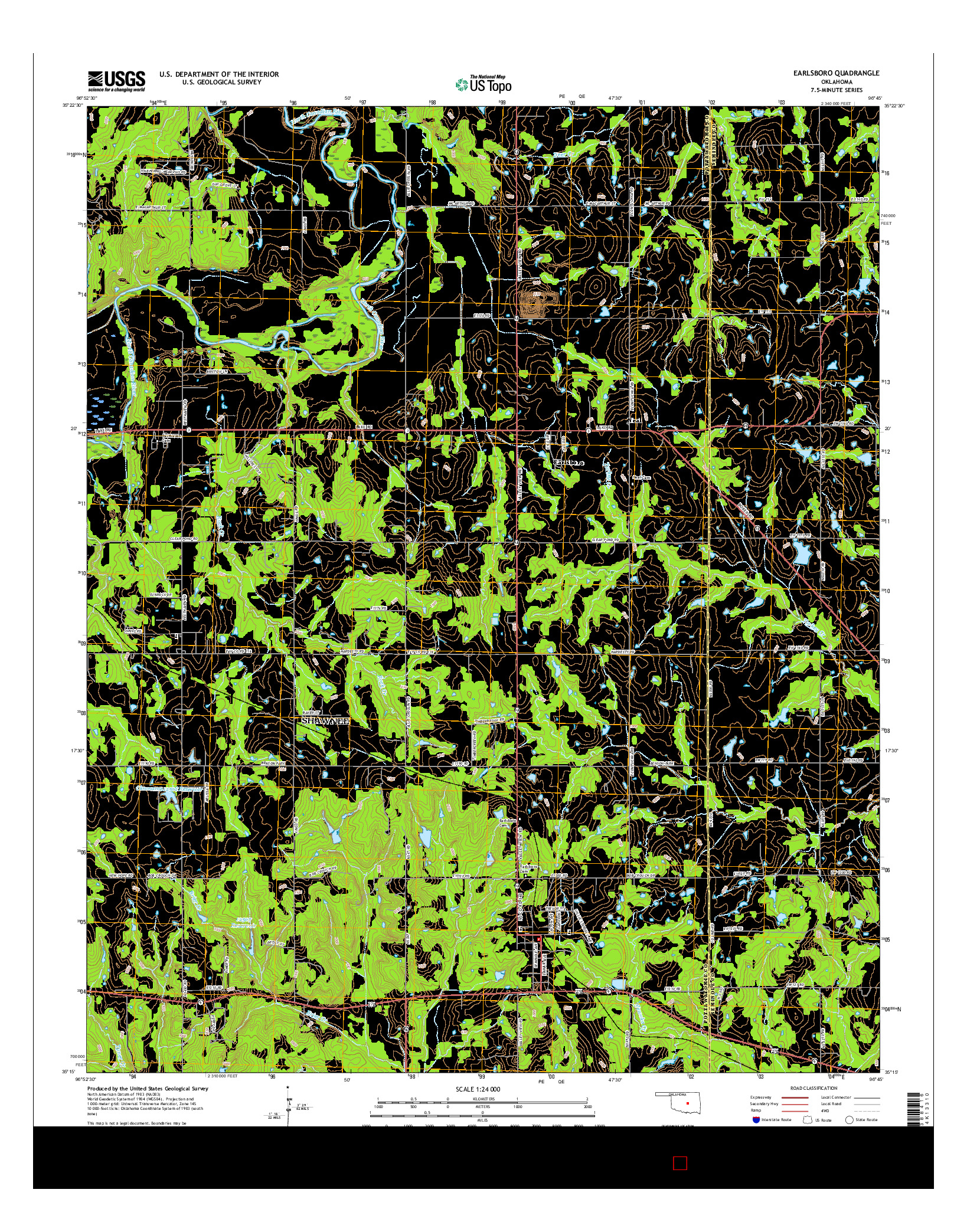 USGS US TOPO 7.5-MINUTE MAP FOR EARLSBORO, OK 2016