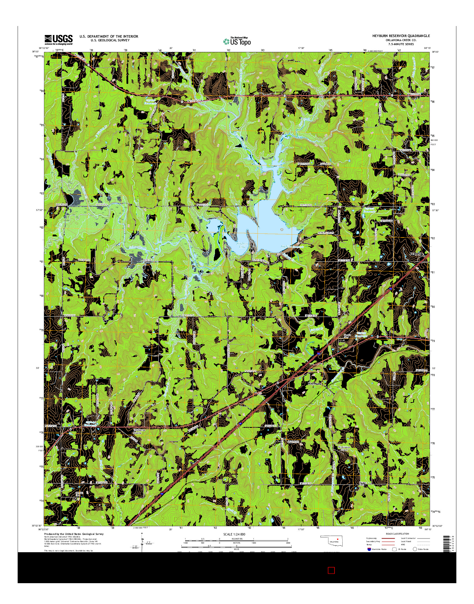 USGS US TOPO 7.5-MINUTE MAP FOR HEYBURN RESERVOIR, OK 2016