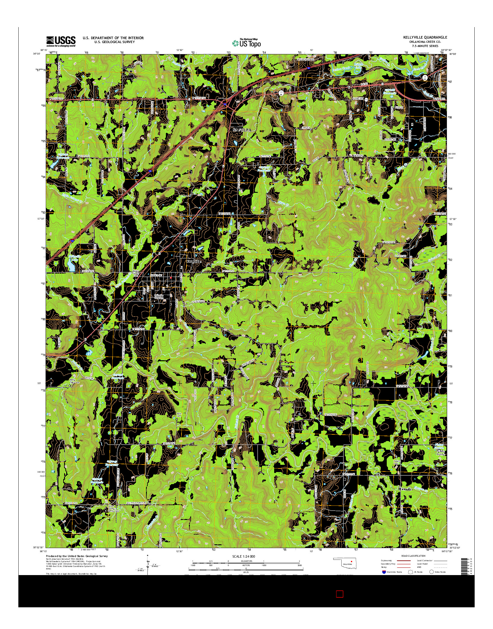 USGS US TOPO 7.5-MINUTE MAP FOR KELLYVILLE, OK 2016