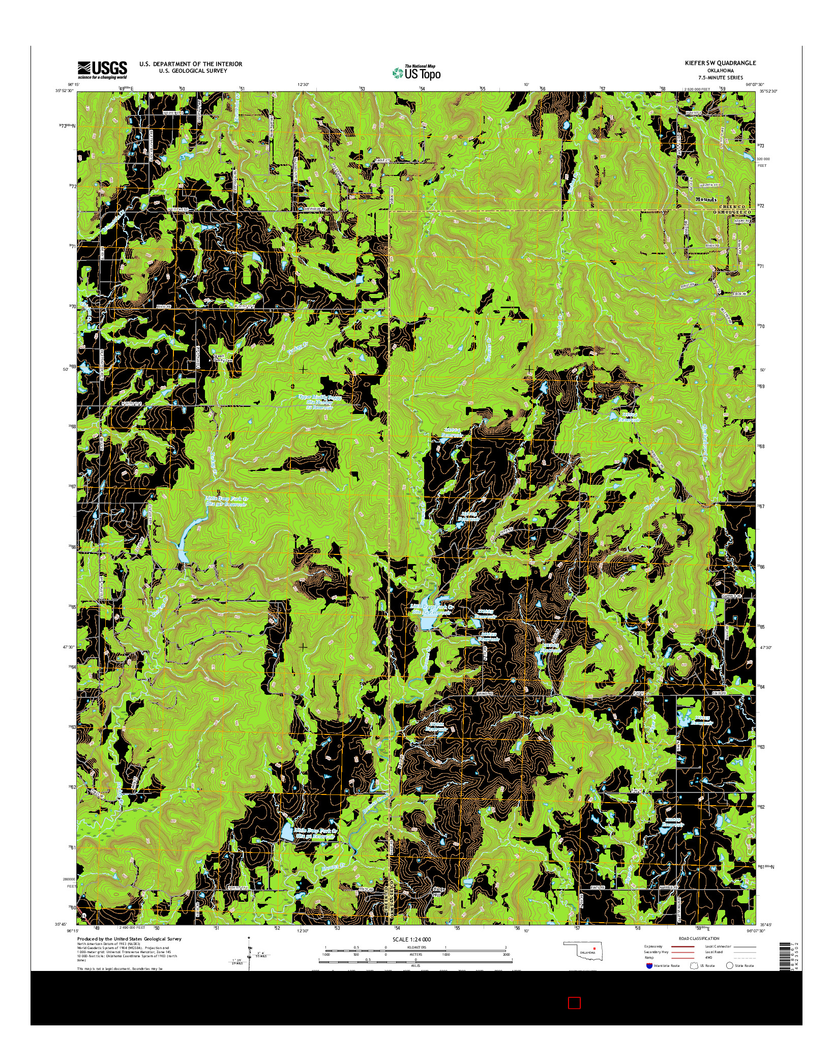 USGS US TOPO 7.5-MINUTE MAP FOR KIEFER SW, OK 2016