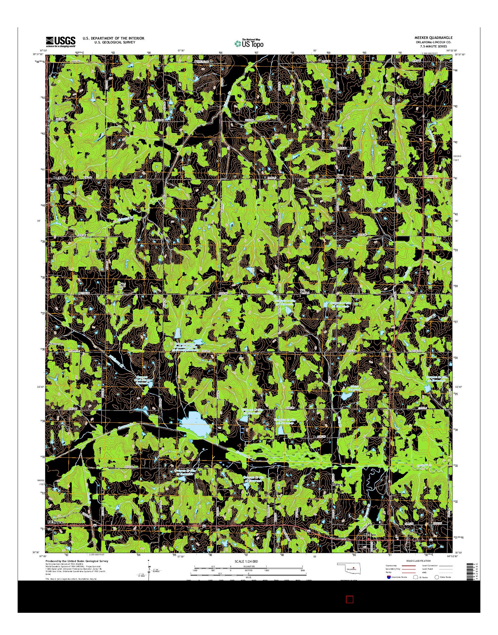 USGS US TOPO 7.5-MINUTE MAP FOR MEEKER, OK 2016