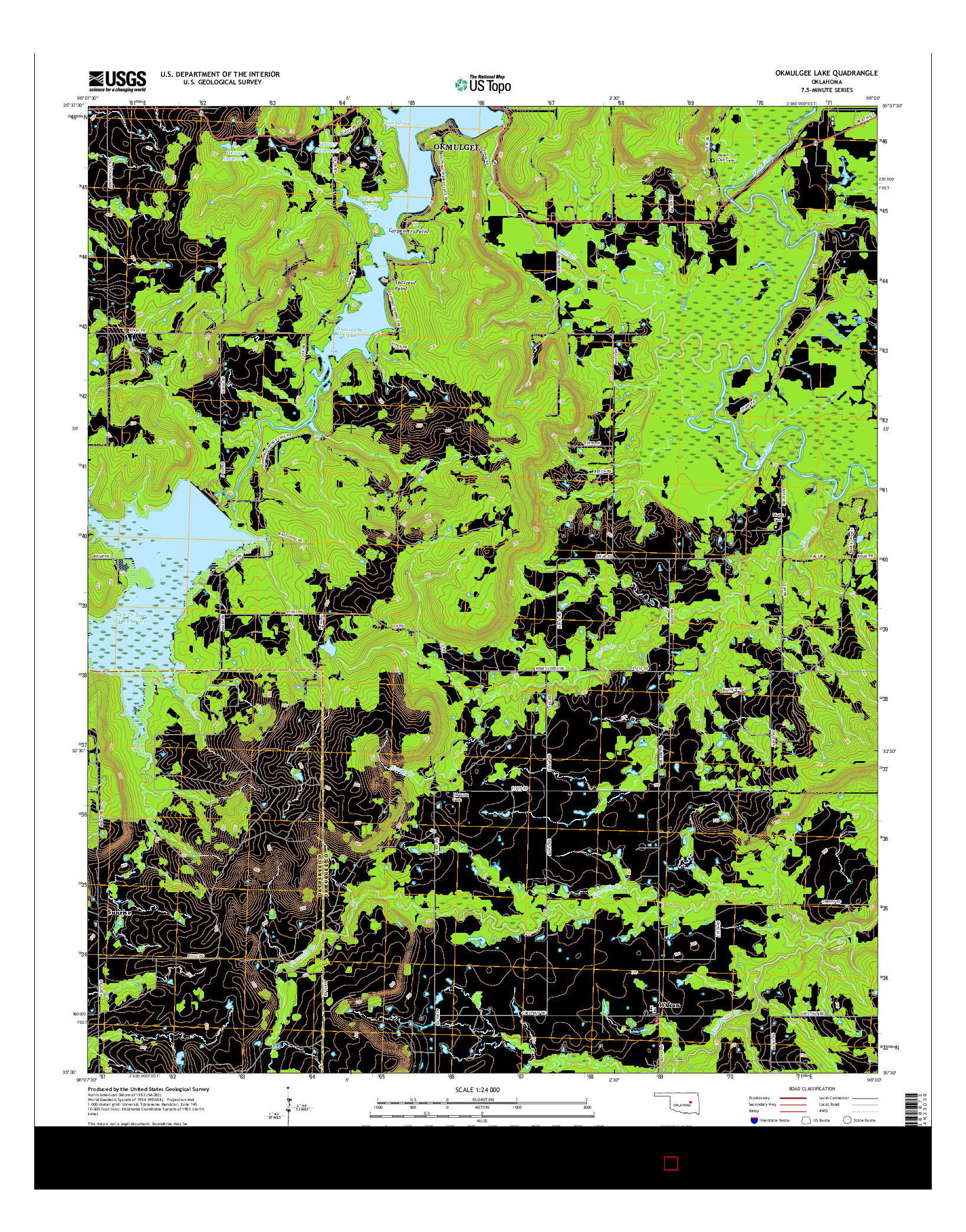 USGS US TOPO 7.5-MINUTE MAP FOR OKMULGEE LAKE, OK 2016
