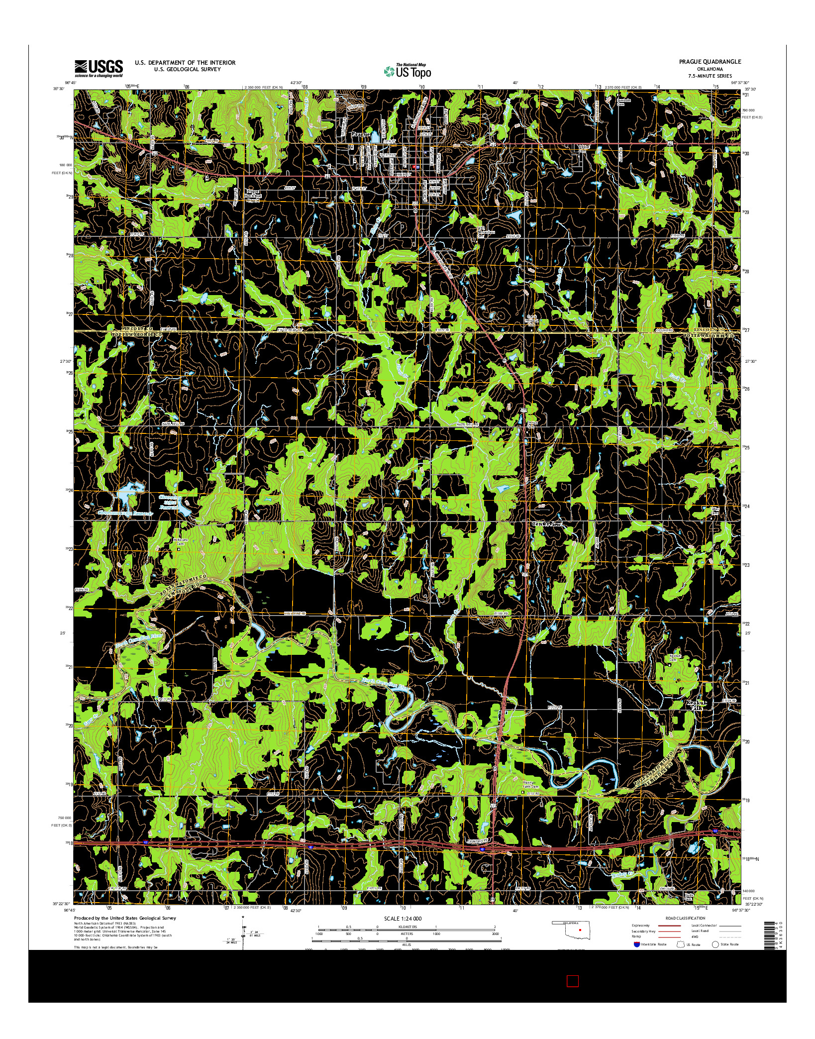 USGS US TOPO 7.5-MINUTE MAP FOR PRAGUE, OK 2016