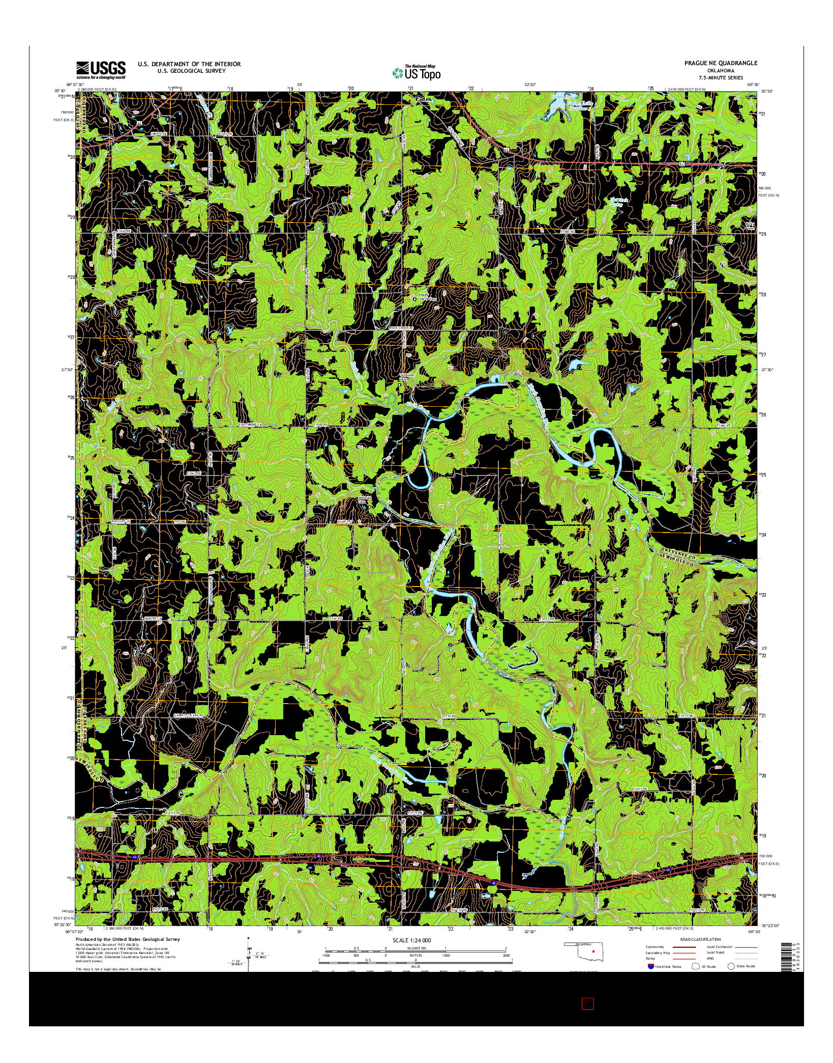 USGS US TOPO 7.5-MINUTE MAP FOR PRAGUE NE, OK 2016