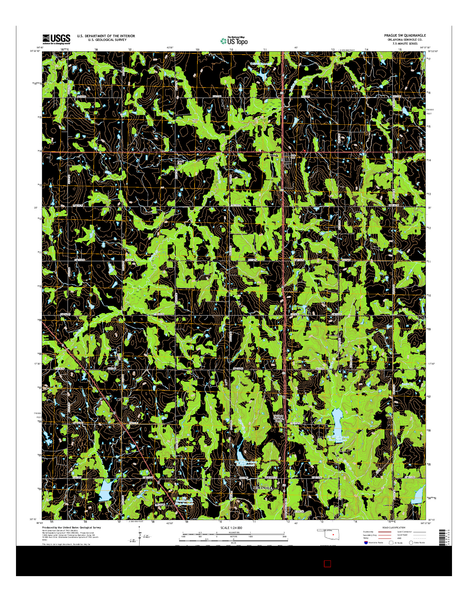 USGS US TOPO 7.5-MINUTE MAP FOR PRAGUE SW, OK 2016