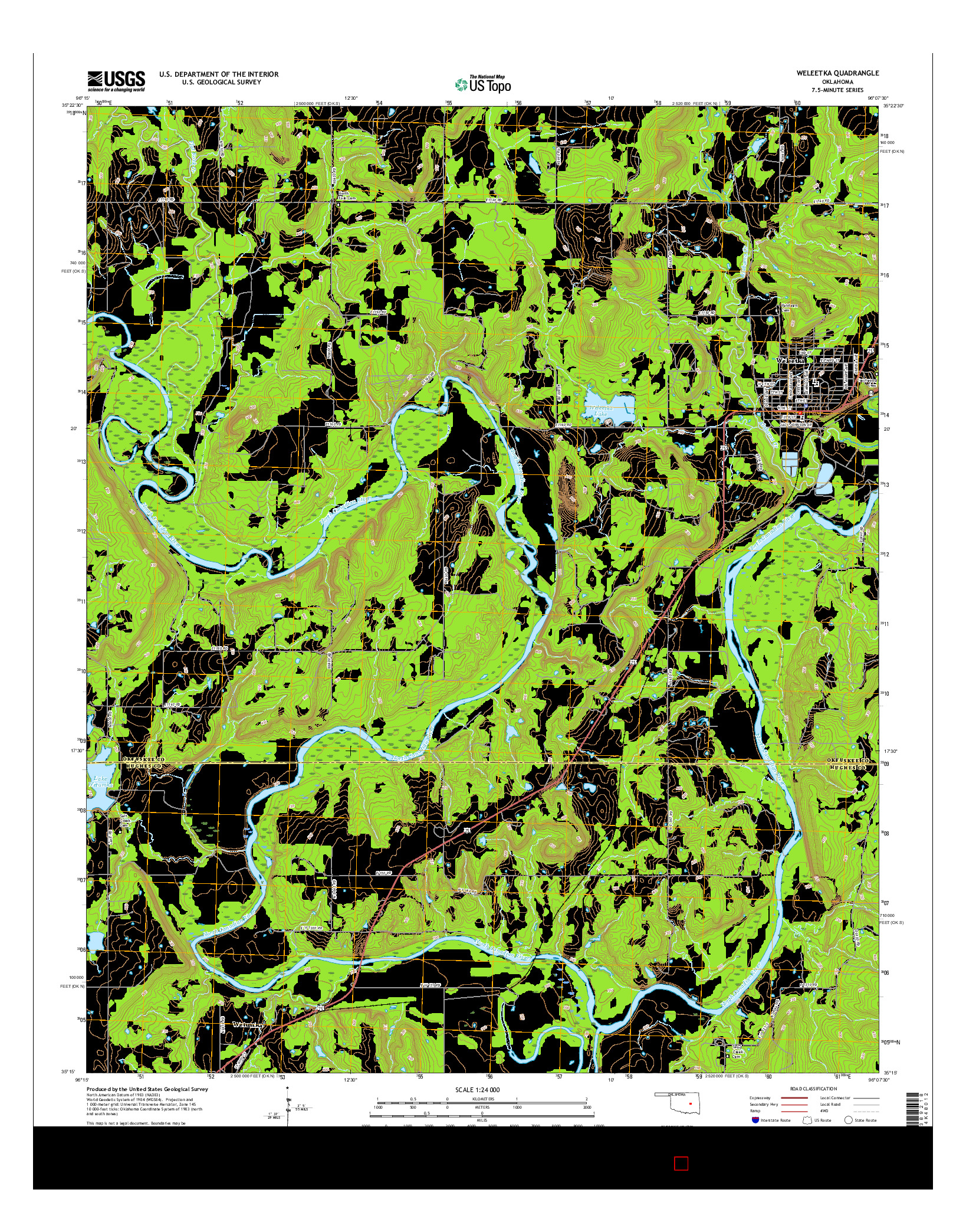 USGS US TOPO 7.5-MINUTE MAP FOR WELEETKA, OK 2016