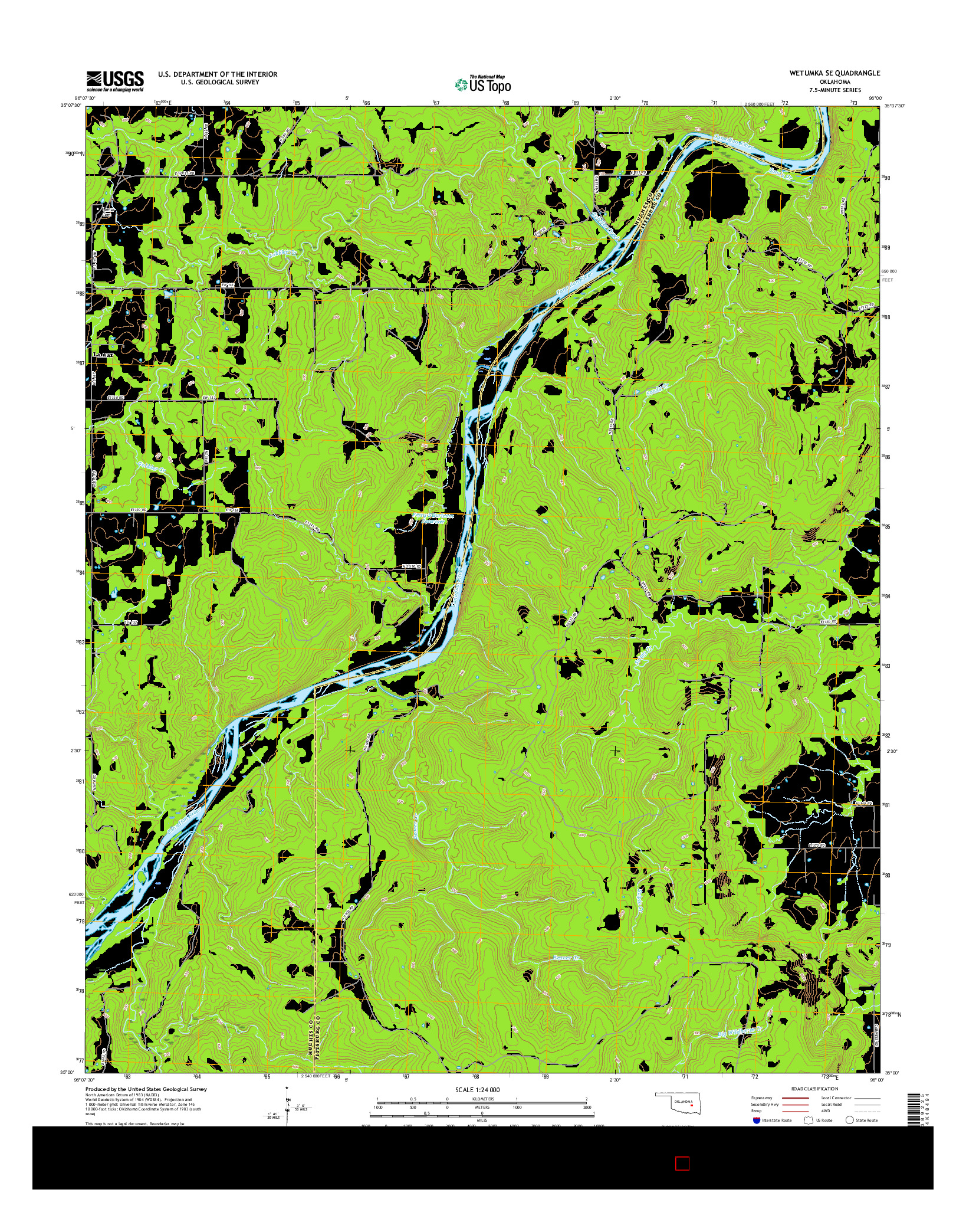 USGS US TOPO 7.5-MINUTE MAP FOR WETUMKA SE, OK 2016