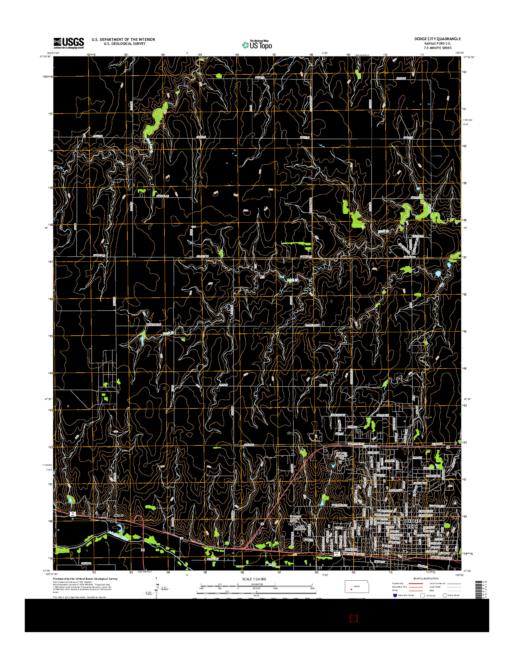 USGS US TOPO 7.5-MINUTE MAP FOR DODGE CITY, KS 2016