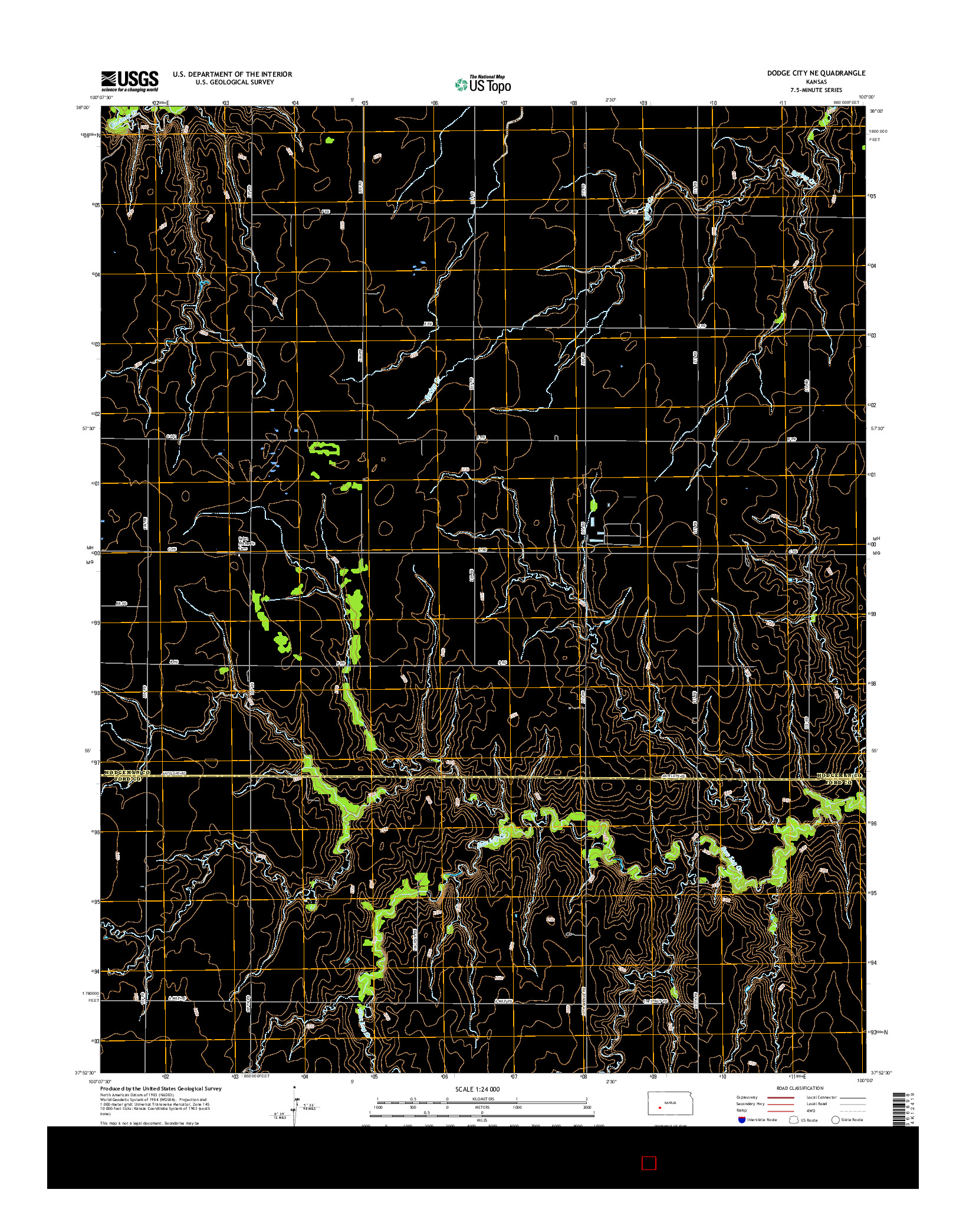 USGS US TOPO 7.5-MINUTE MAP FOR DODGE CITY NE, KS 2016