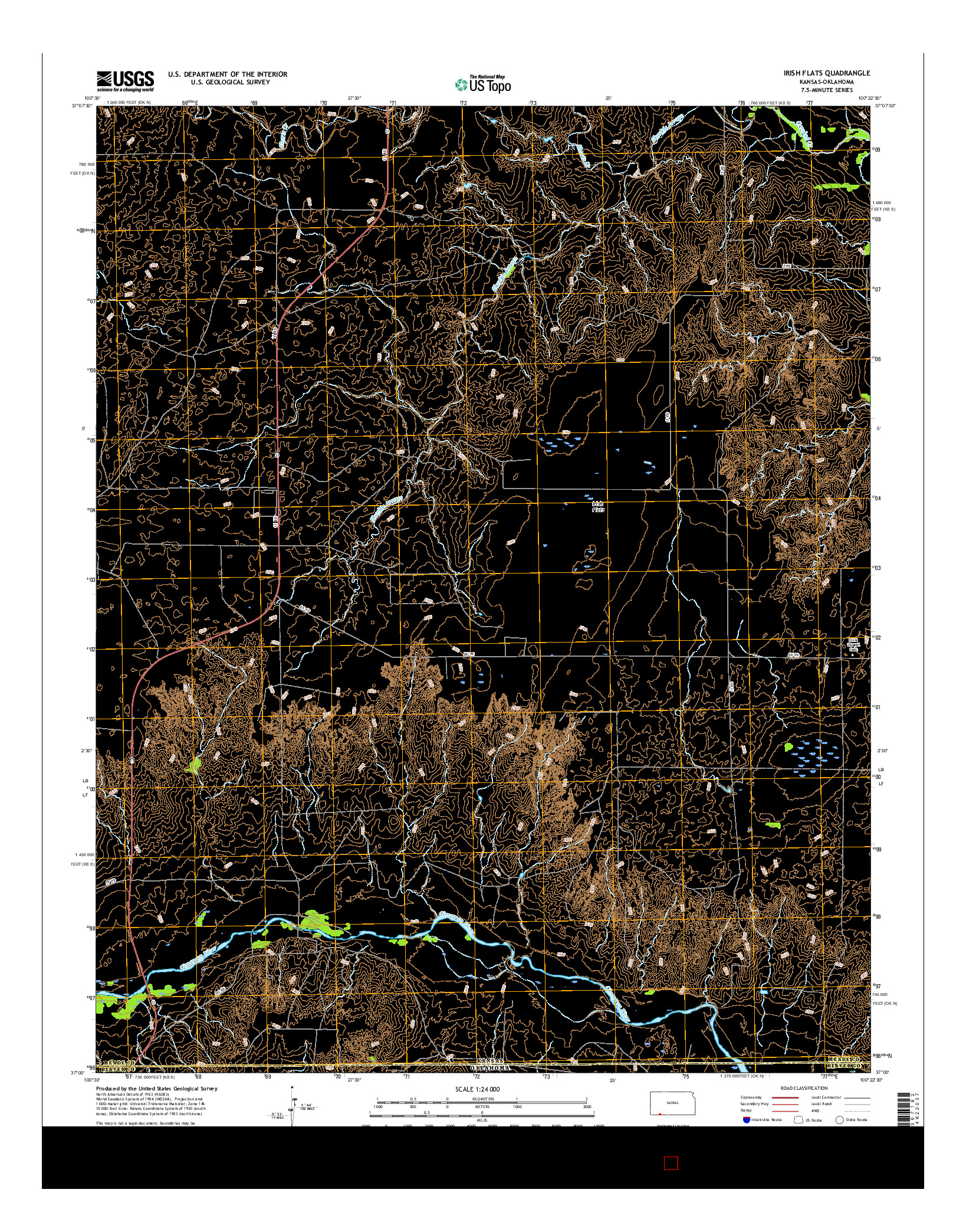 USGS US TOPO 7.5-MINUTE MAP FOR IRISH FLATS, KS-OK 2016