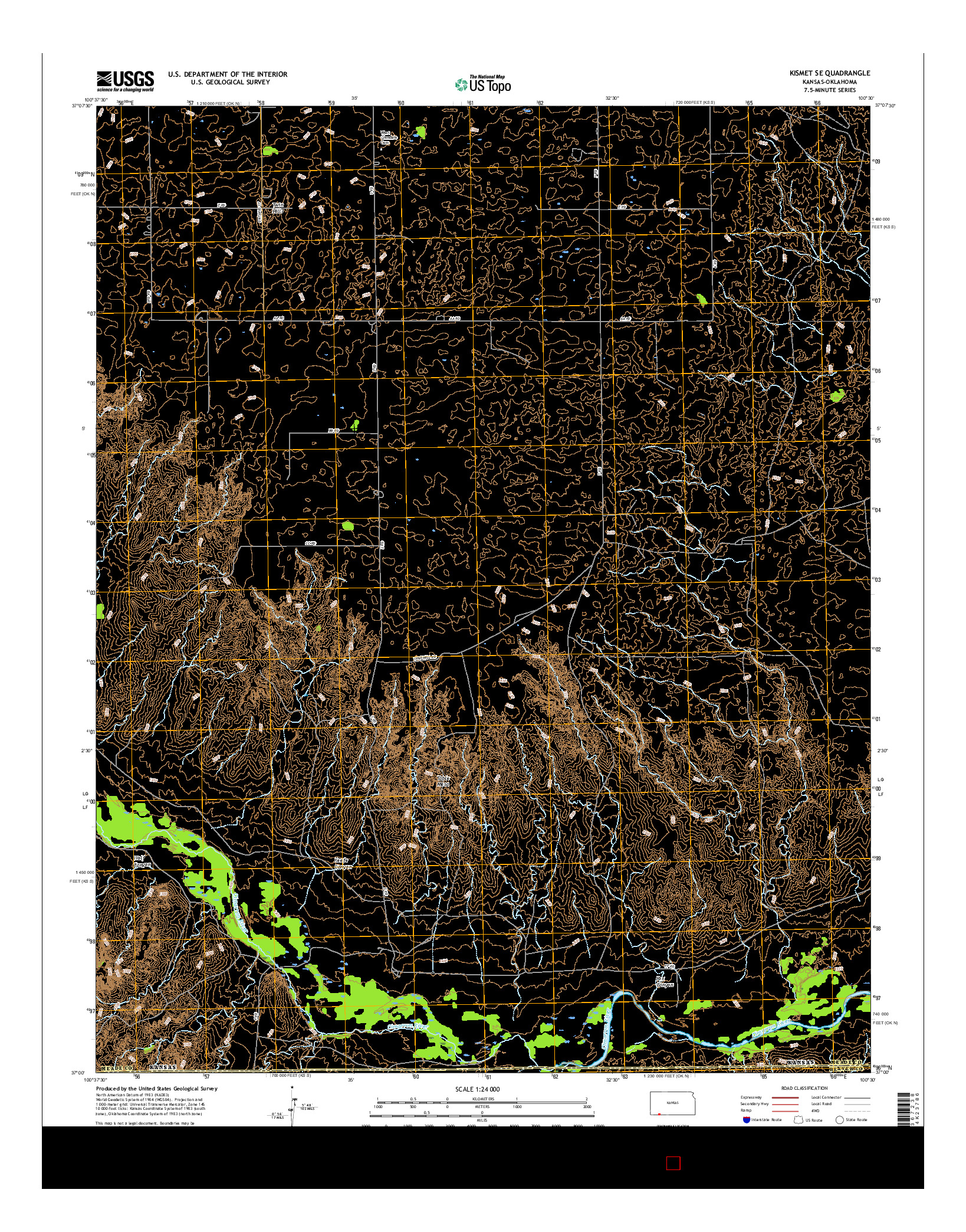 USGS US TOPO 7.5-MINUTE MAP FOR KISMET SE, KS-OK 2016
