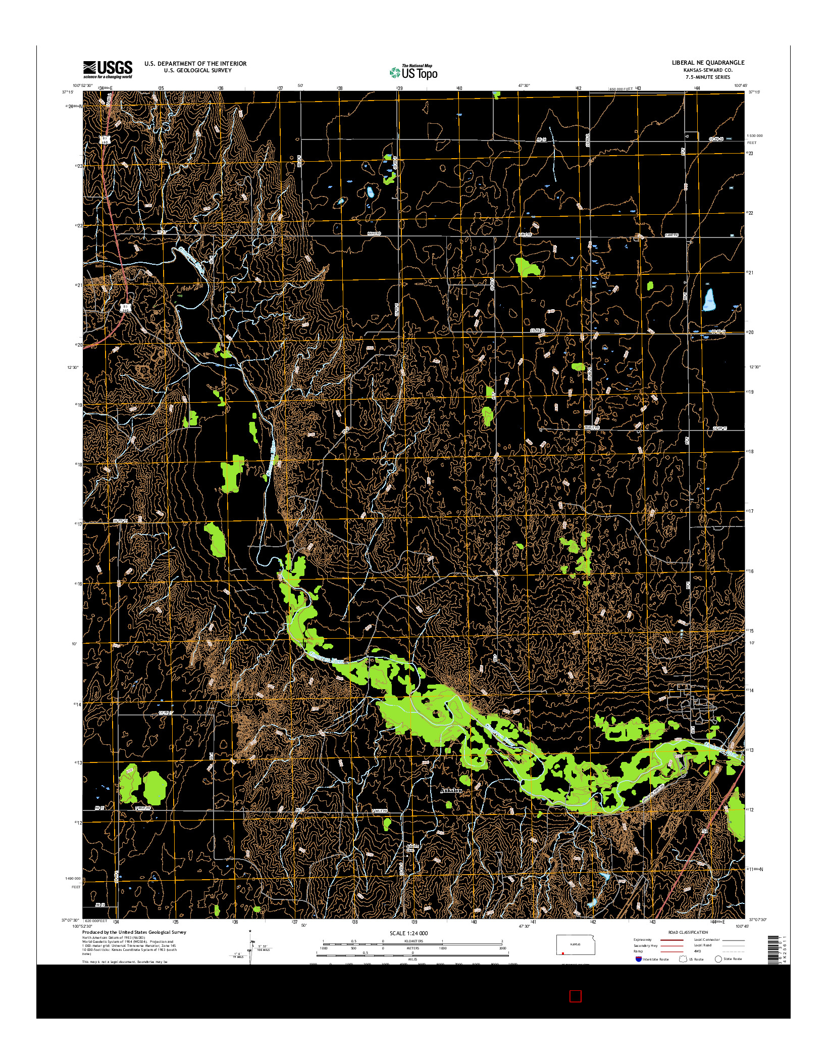 USGS US TOPO 7.5-MINUTE MAP FOR LIBERAL NE, KS 2016