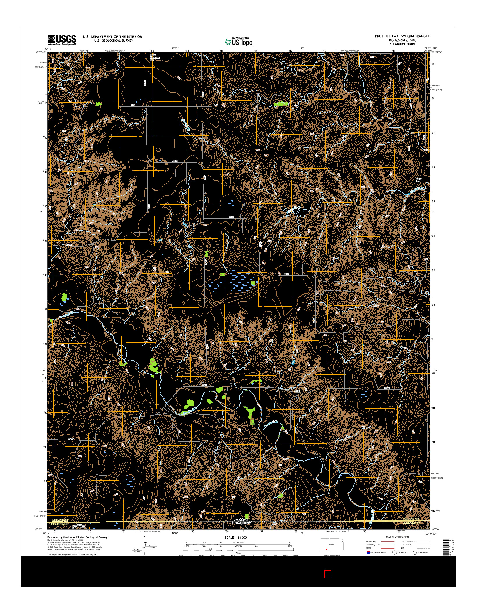 USGS US TOPO 7.5-MINUTE MAP FOR PROFFITT LAKE SW, KS-OK 2016