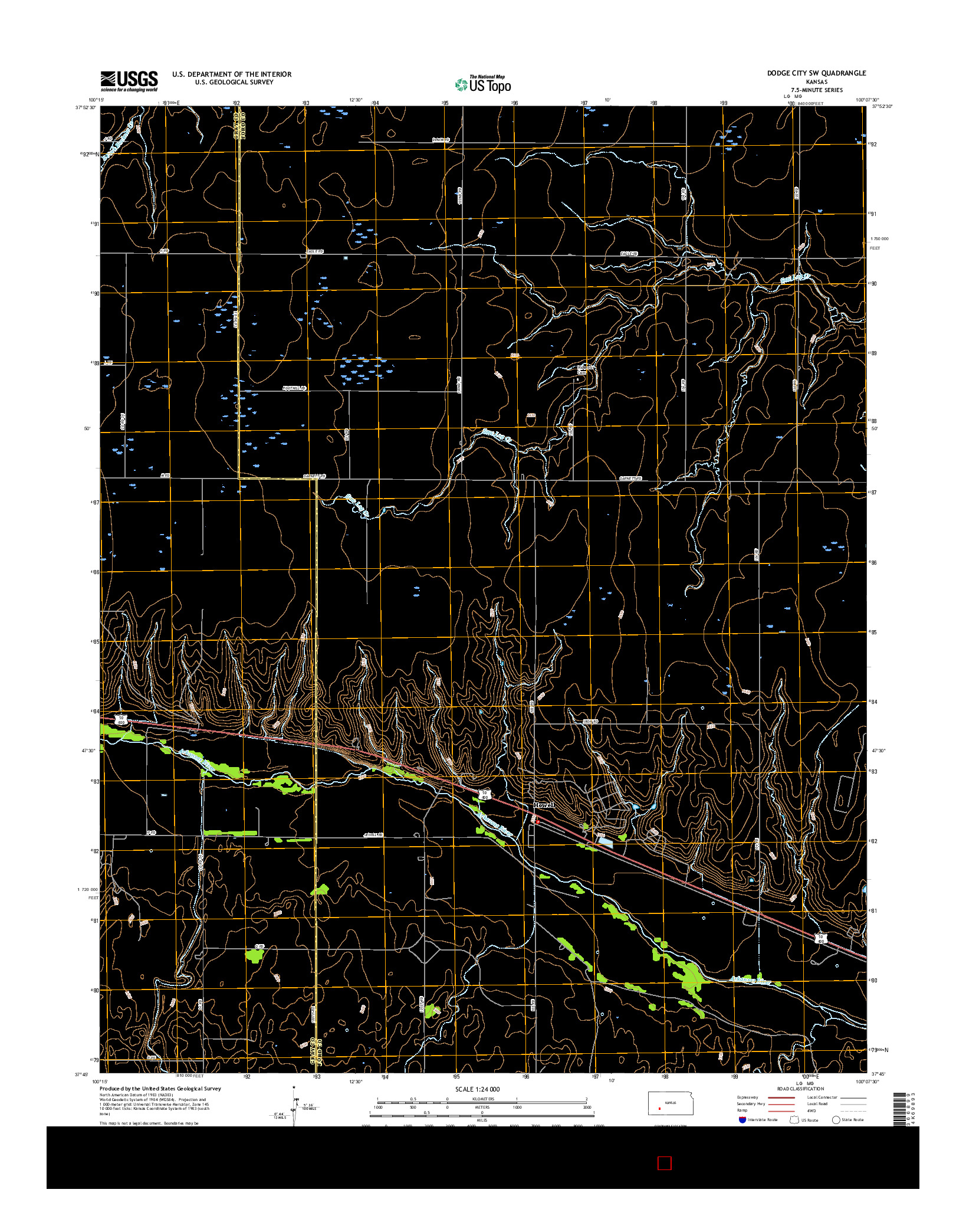 USGS US TOPO 7.5-MINUTE MAP FOR DODGE CITY SW, KS 2016