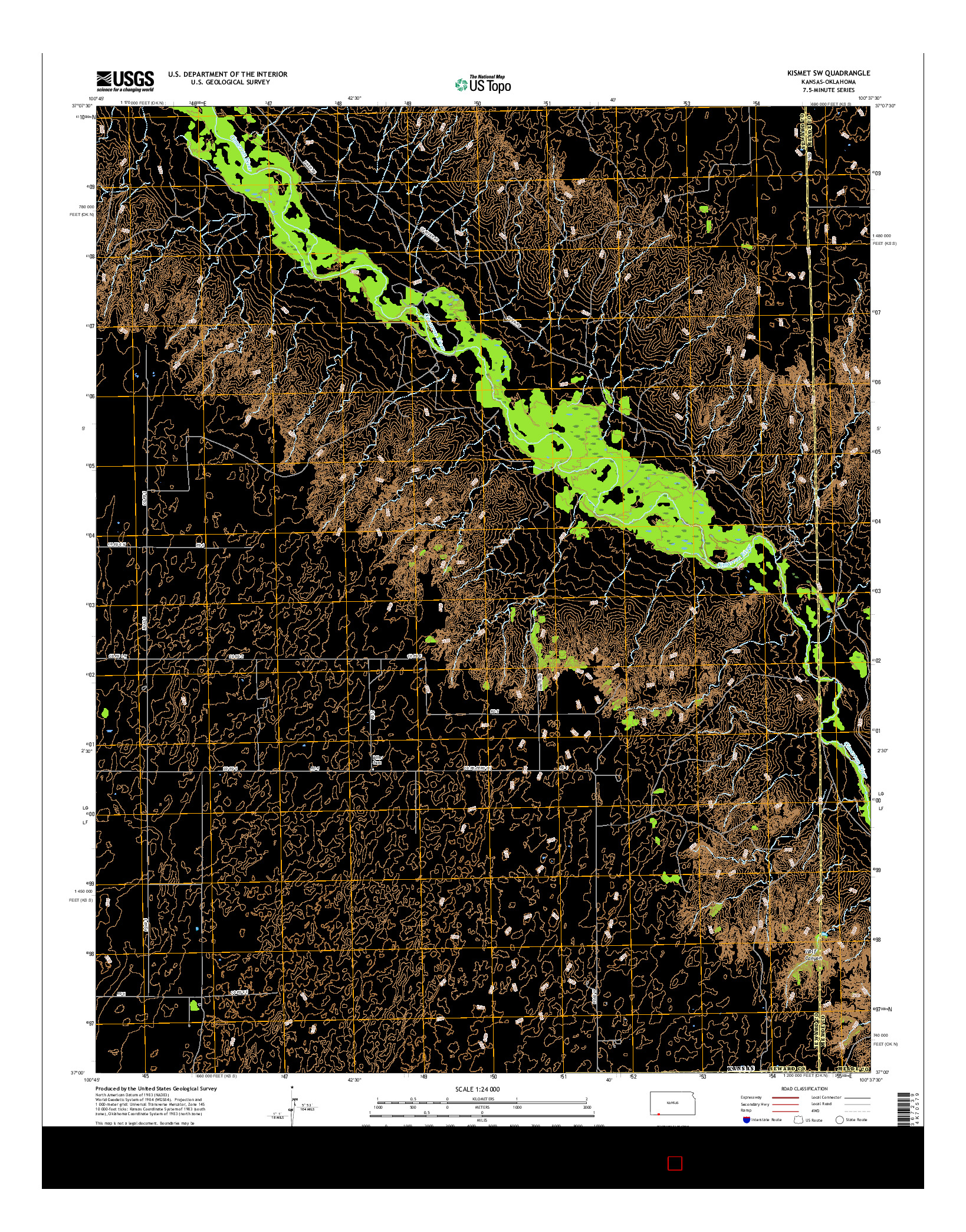USGS US TOPO 7.5-MINUTE MAP FOR KISMET SW, KS-OK 2016
