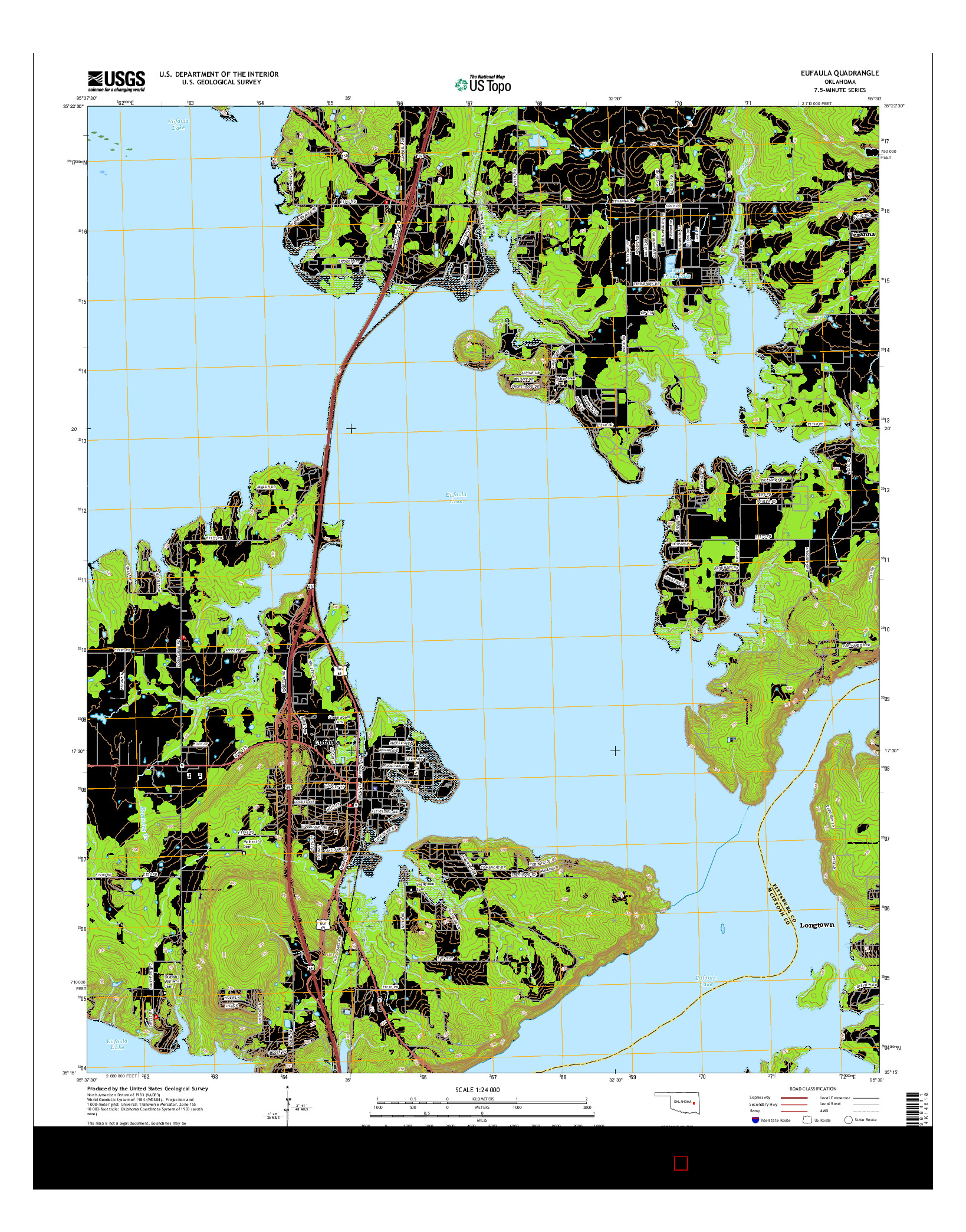 USGS US TOPO 7.5-MINUTE MAP FOR EUFAULA, OK 2016