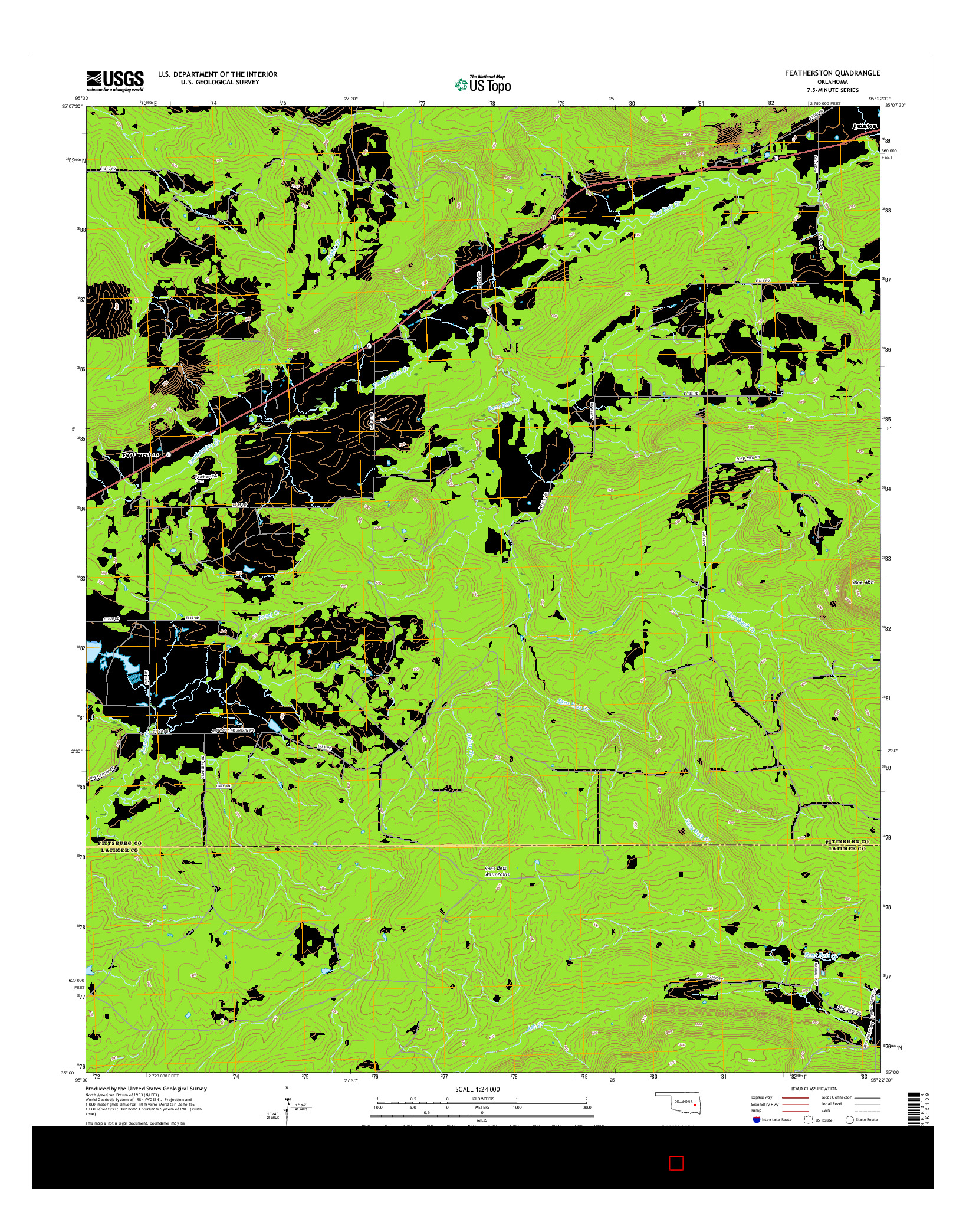 USGS US TOPO 7.5-MINUTE MAP FOR FEATHERSTON, OK 2016