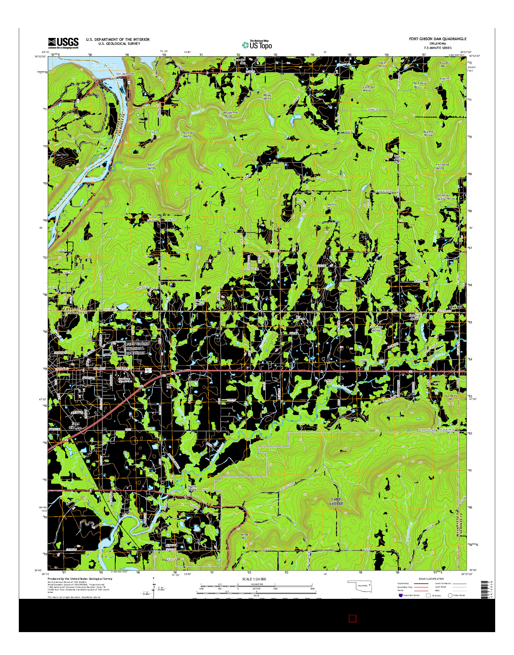 USGS US TOPO 7.5-MINUTE MAP FOR FORT GIBSON DAM, OK 2016