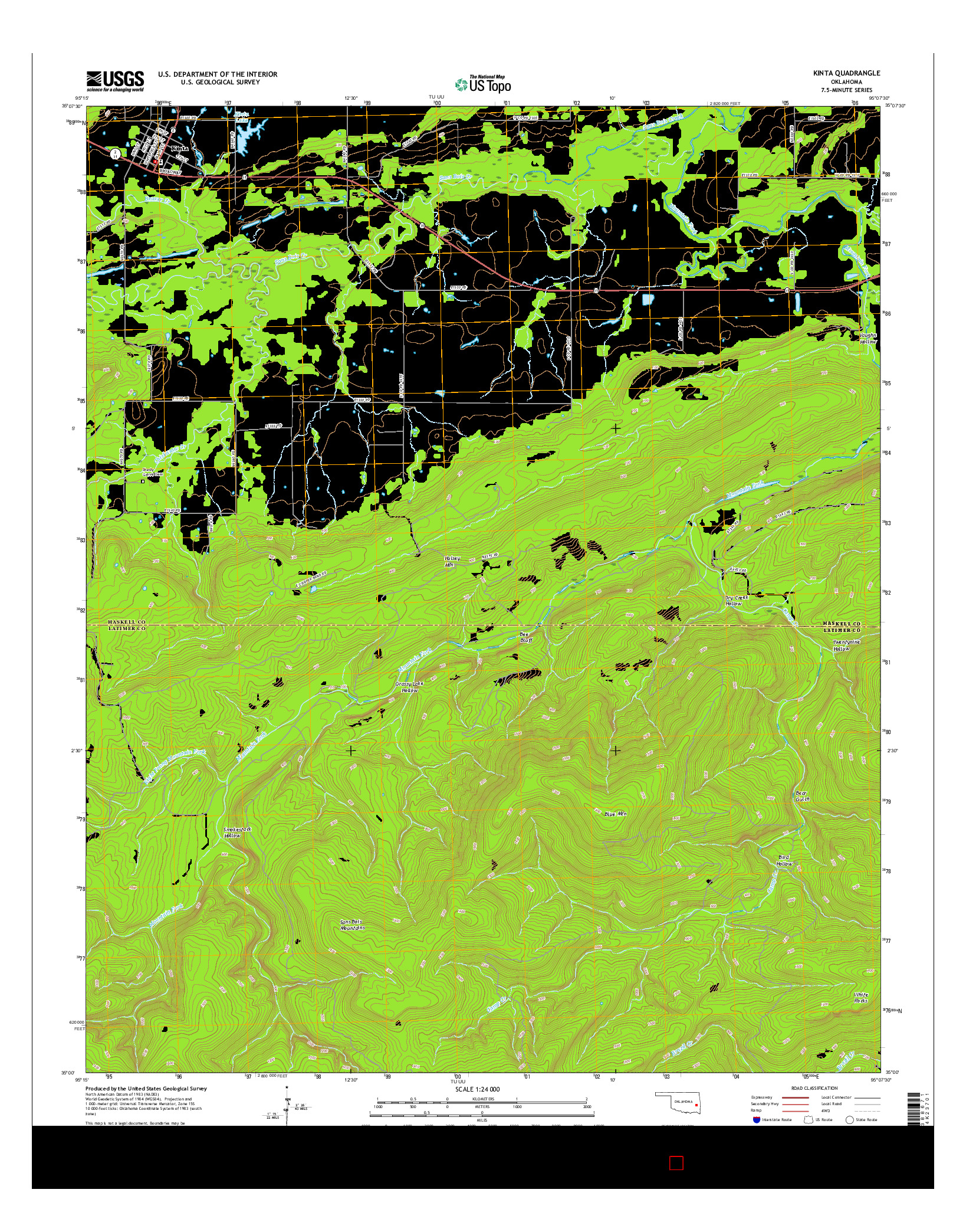 USGS US TOPO 7.5-MINUTE MAP FOR KINTA, OK 2016