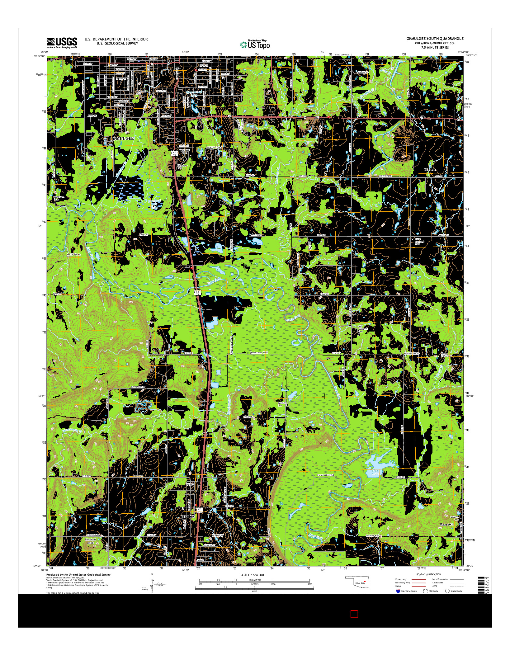 USGS US TOPO 7.5-MINUTE MAP FOR OKMULGEE SOUTH, OK 2016