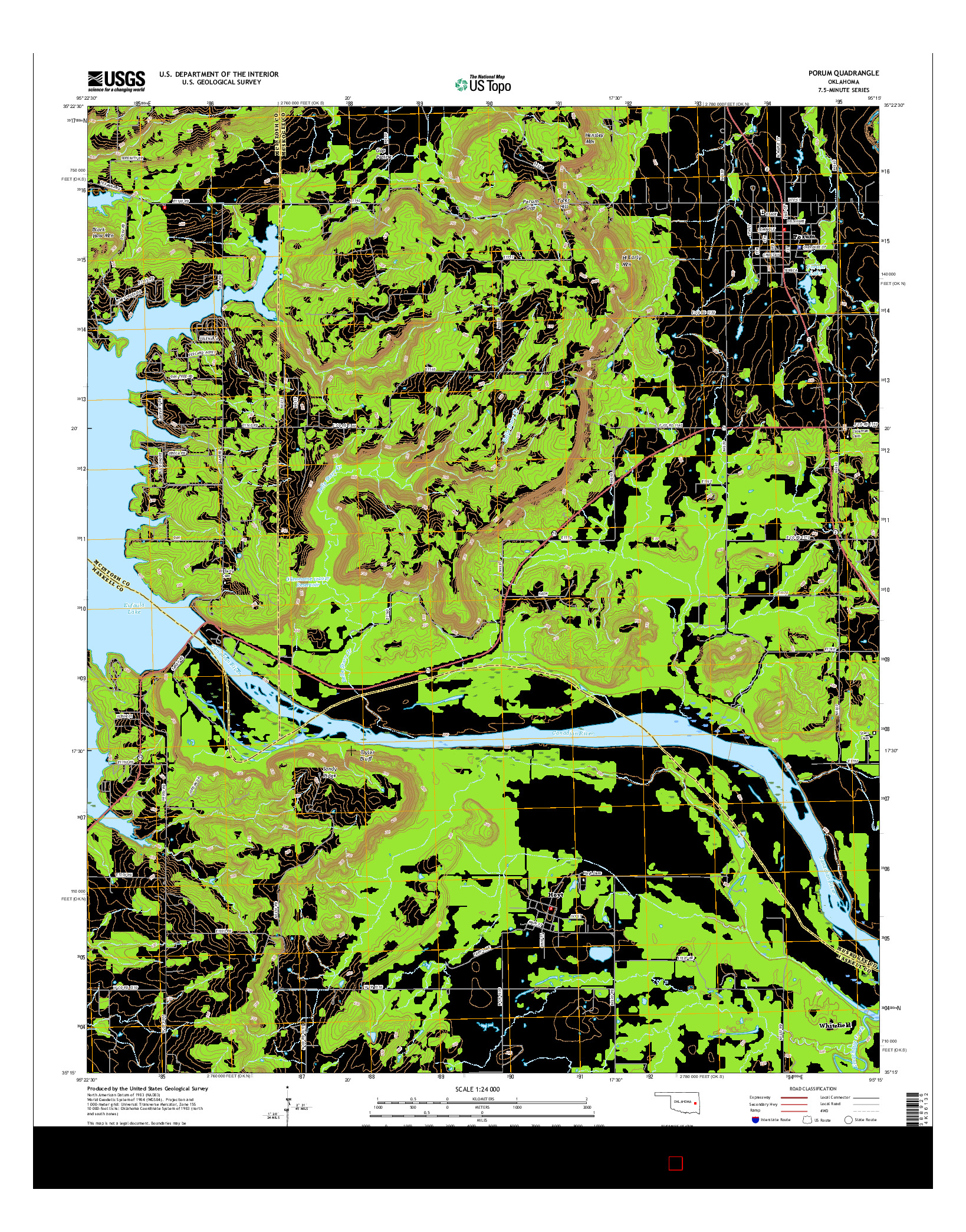 USGS US TOPO 7.5-MINUTE MAP FOR PORUM, OK 2016