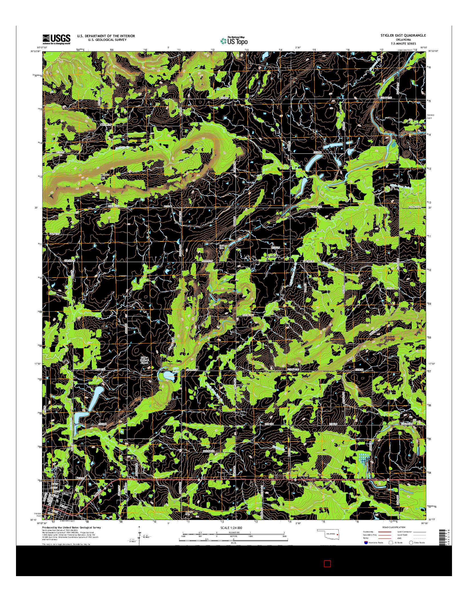 USGS US TOPO 7.5-MINUTE MAP FOR STIGLER EAST, OK 2016