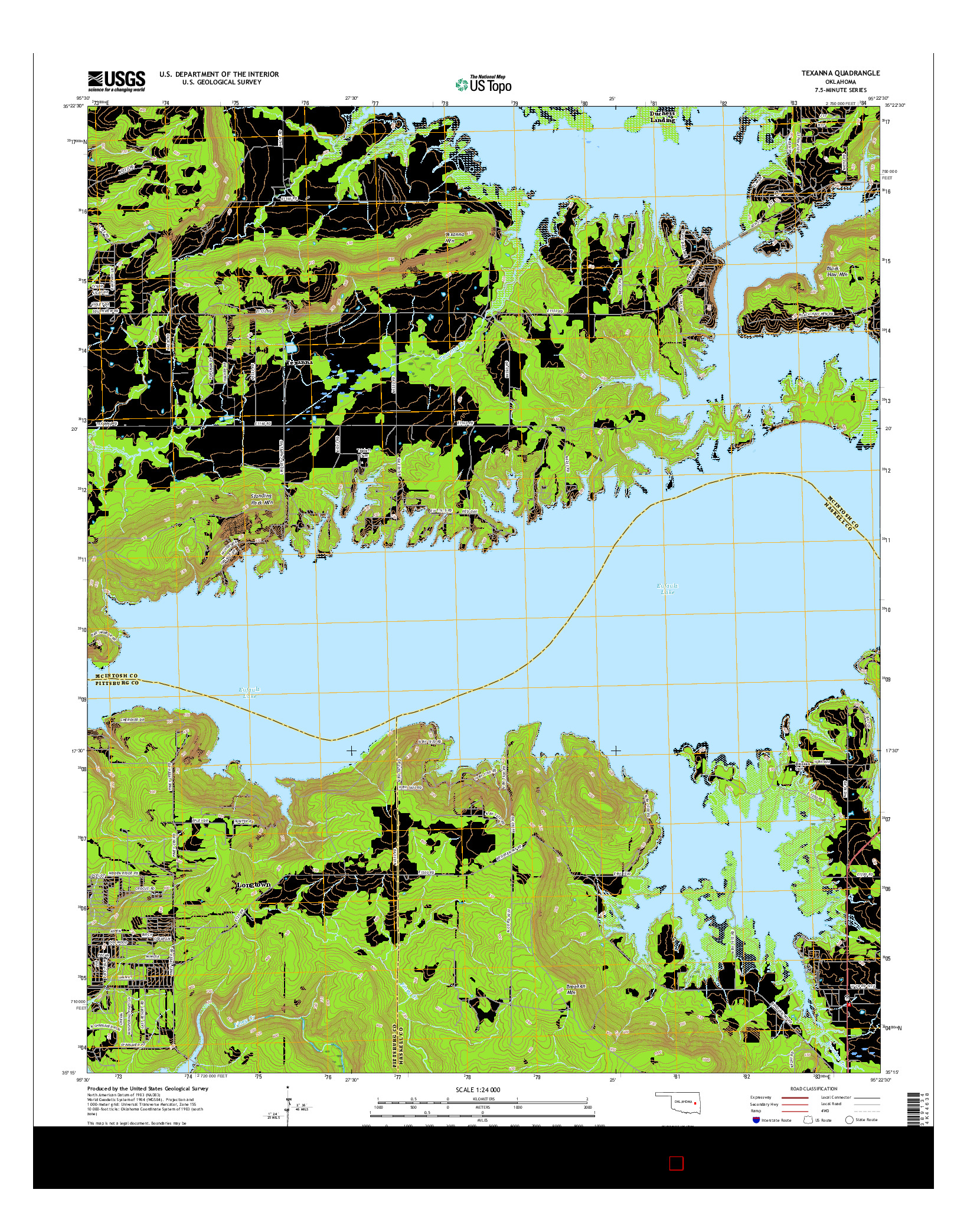 USGS US TOPO 7.5-MINUTE MAP FOR TEXANNA, OK 2016
