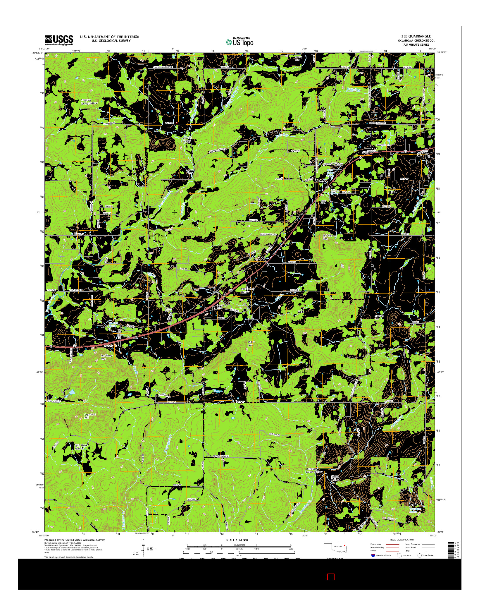 USGS US TOPO 7.5-MINUTE MAP FOR ZEB, OK 2016