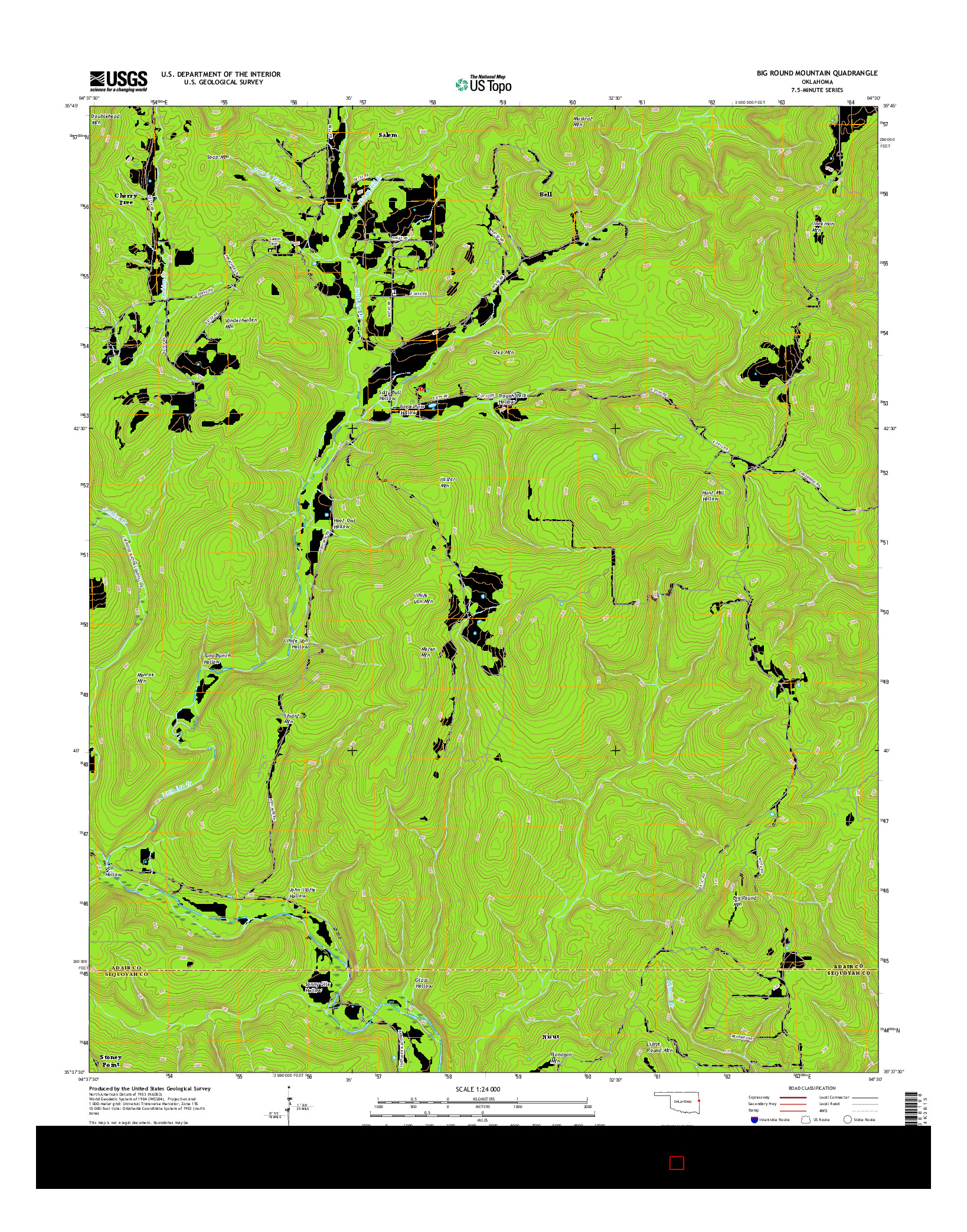 USGS US TOPO 7.5-MINUTE MAP FOR BIG ROUND MOUNTAIN, OK 2016