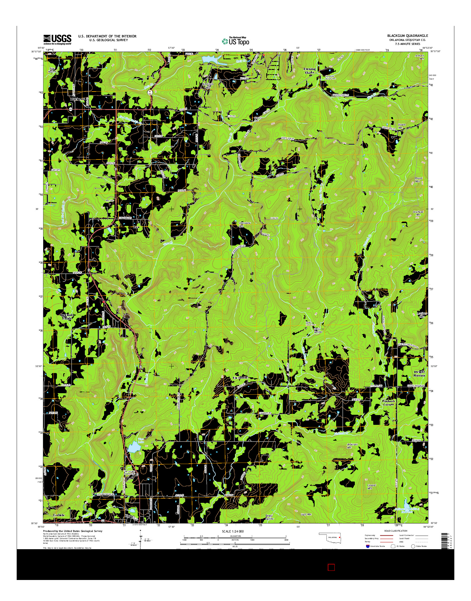 USGS US TOPO 7.5-MINUTE MAP FOR BLACKGUM, OK 2016