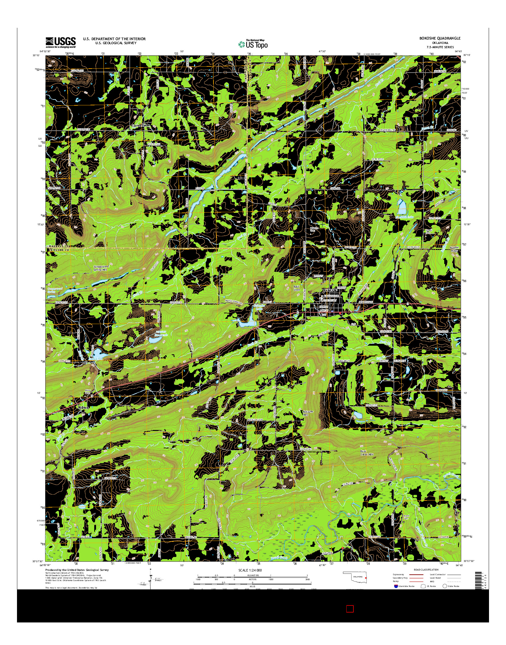 USGS US TOPO 7.5-MINUTE MAP FOR BOKOSHE, OK 2016