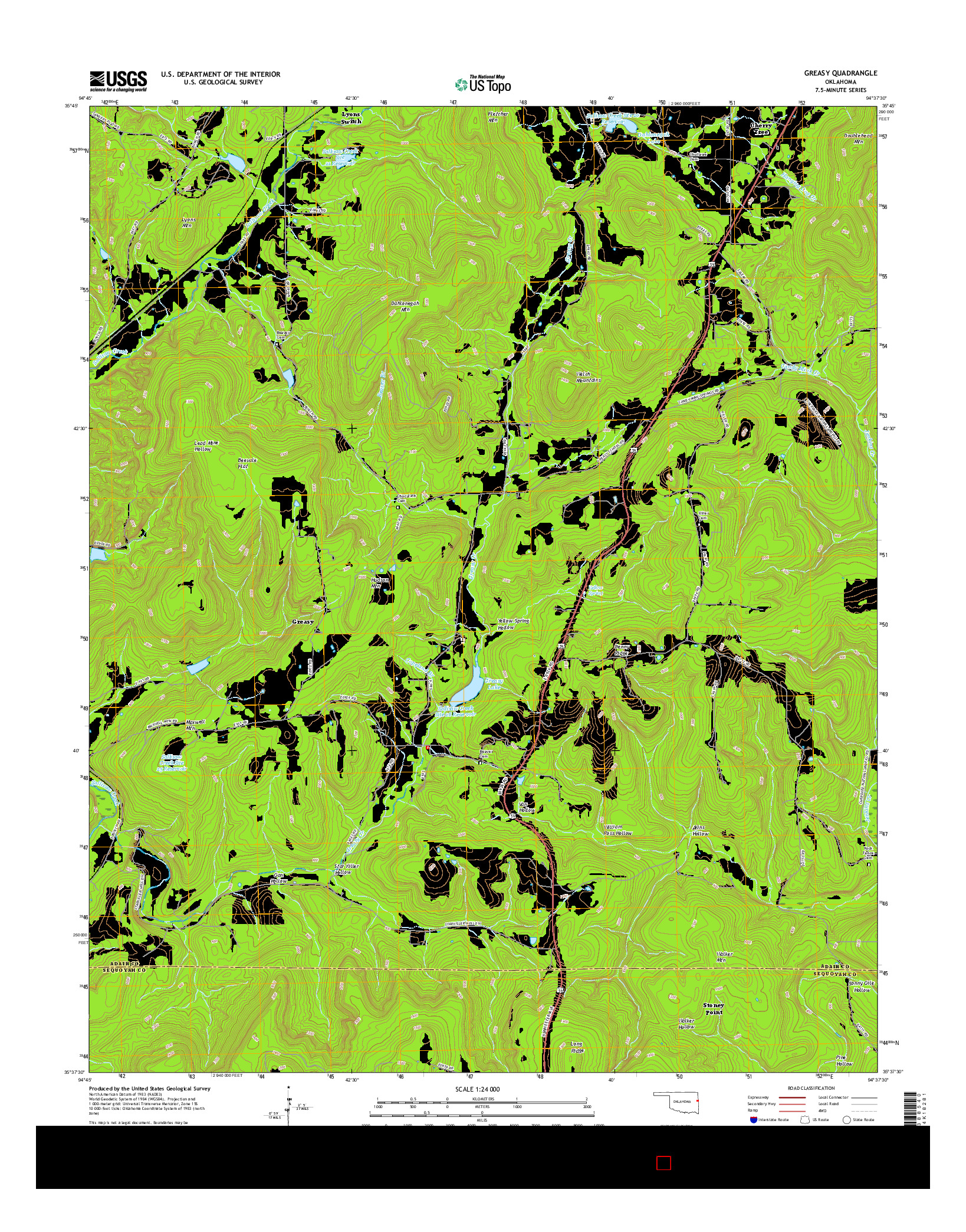 USGS US TOPO 7.5-MINUTE MAP FOR GREASY, OK 2016