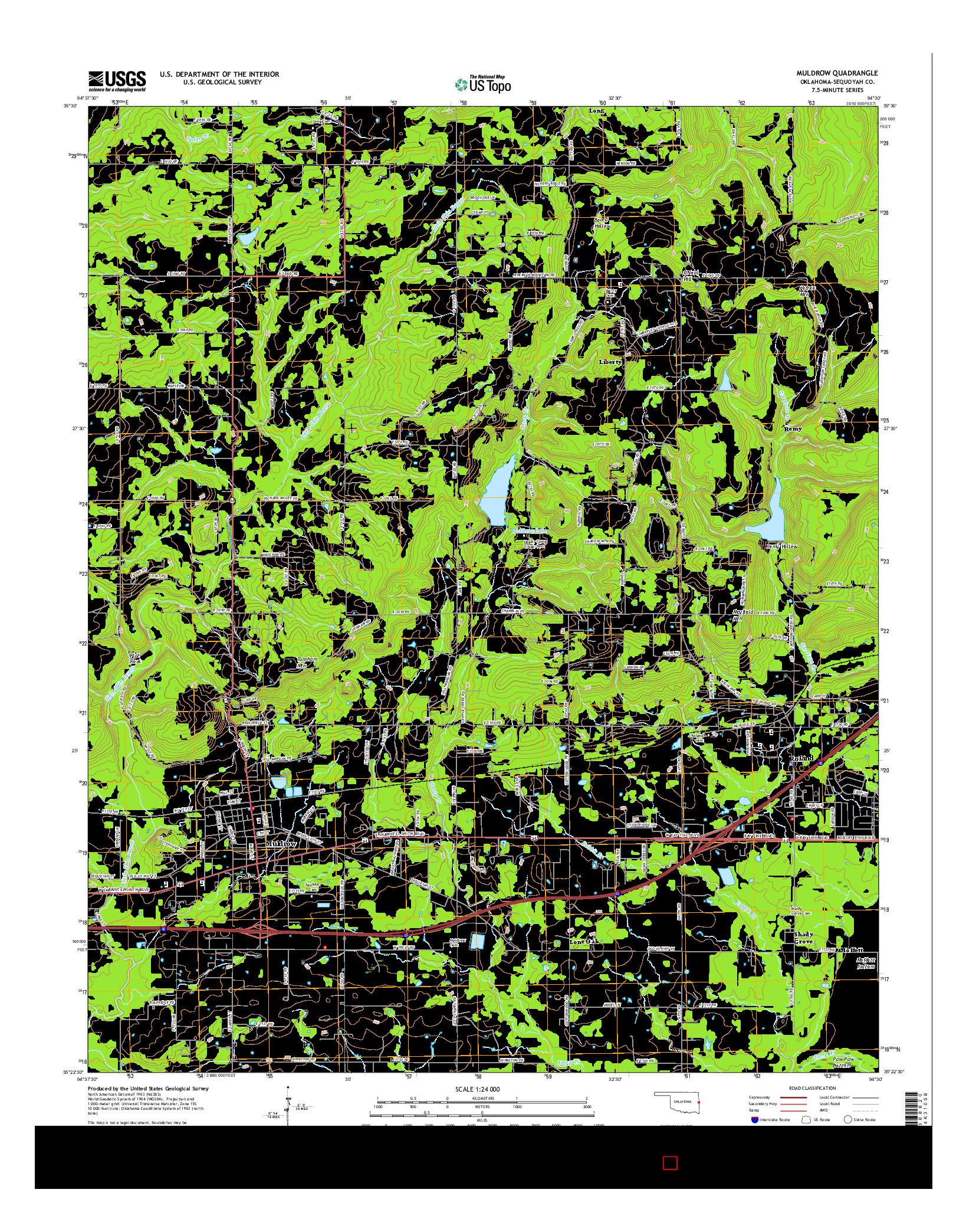 USGS US TOPO 7.5-MINUTE MAP FOR MULDROW, OK 2016