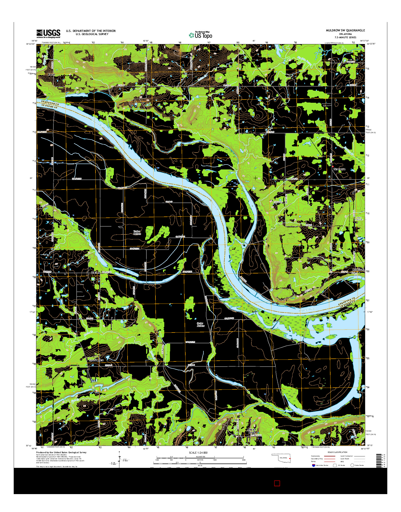 USGS US TOPO 7.5-MINUTE MAP FOR MULDROW SW, OK 2016
