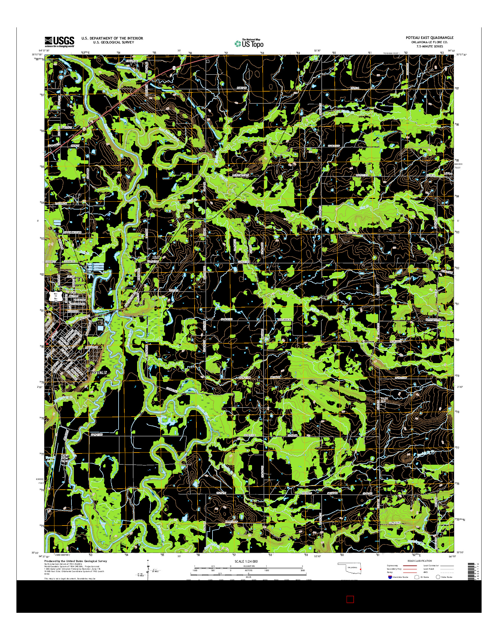 USGS US TOPO 7.5-MINUTE MAP FOR POTEAU EAST, OK 2016