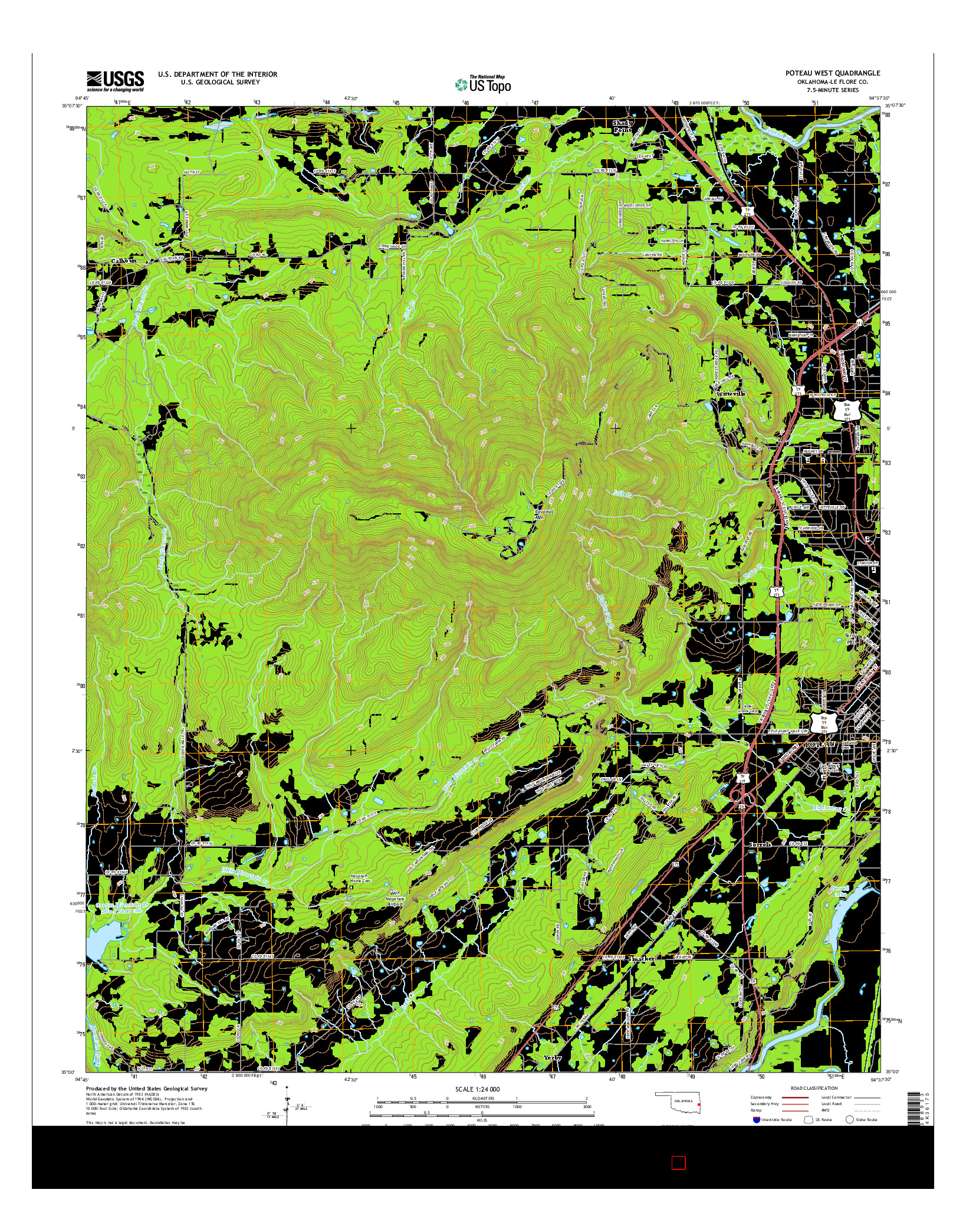 USGS US TOPO 7.5-MINUTE MAP FOR POTEAU WEST, OK 2016