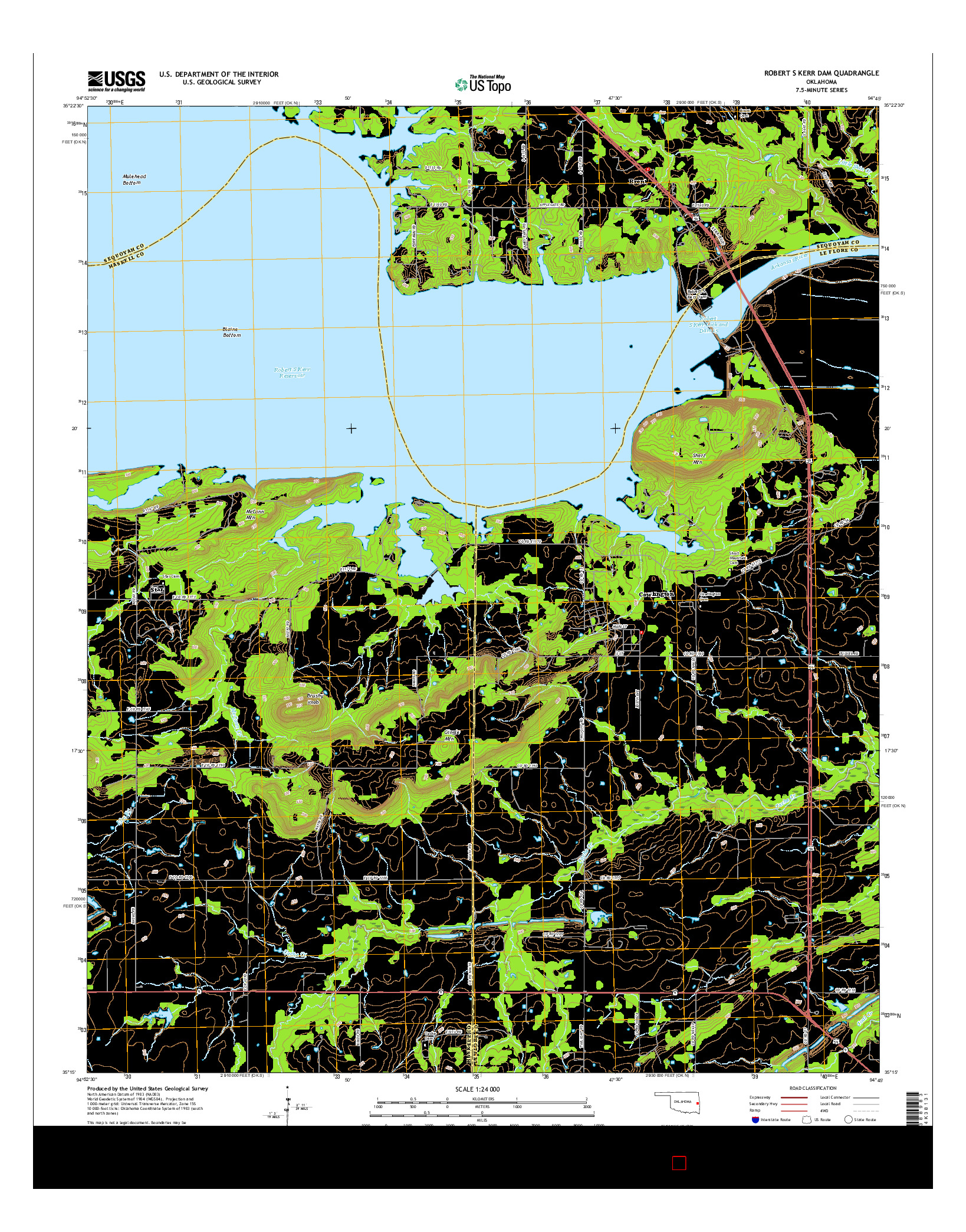 USGS US TOPO 7.5-MINUTE MAP FOR ROBERT S KERR DAM, OK 2016