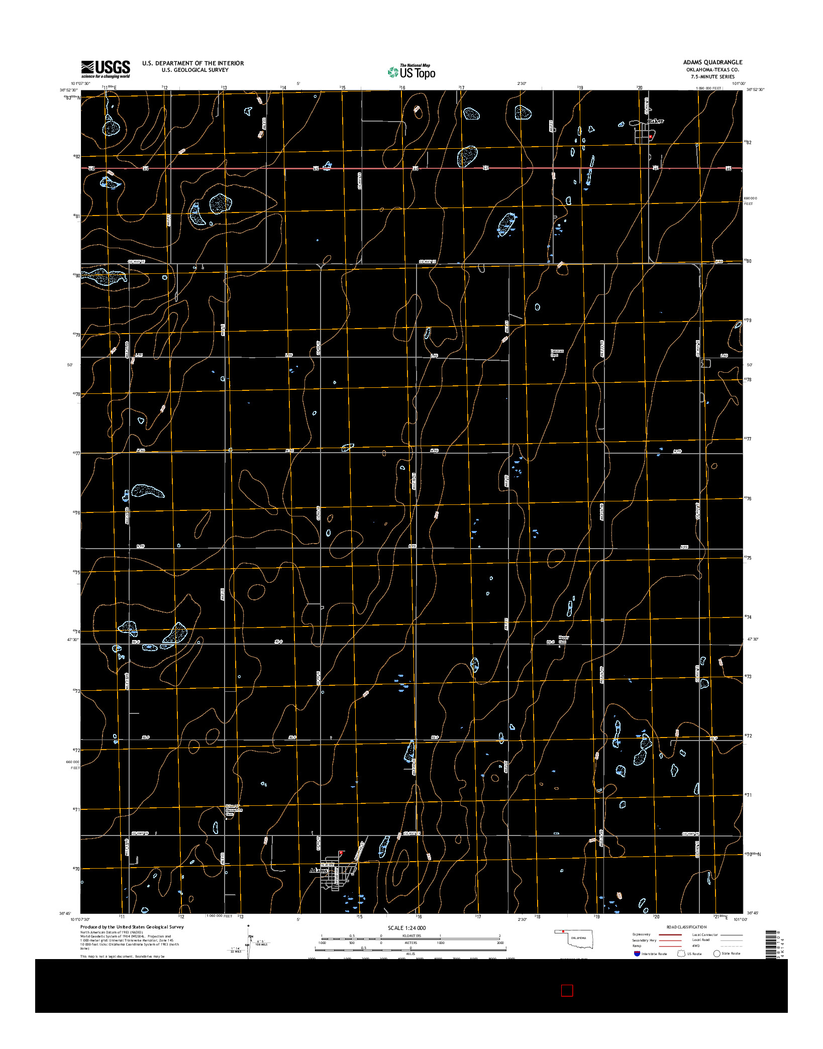 USGS US TOPO 7.5-MINUTE MAP FOR ADAMS, OK 2016