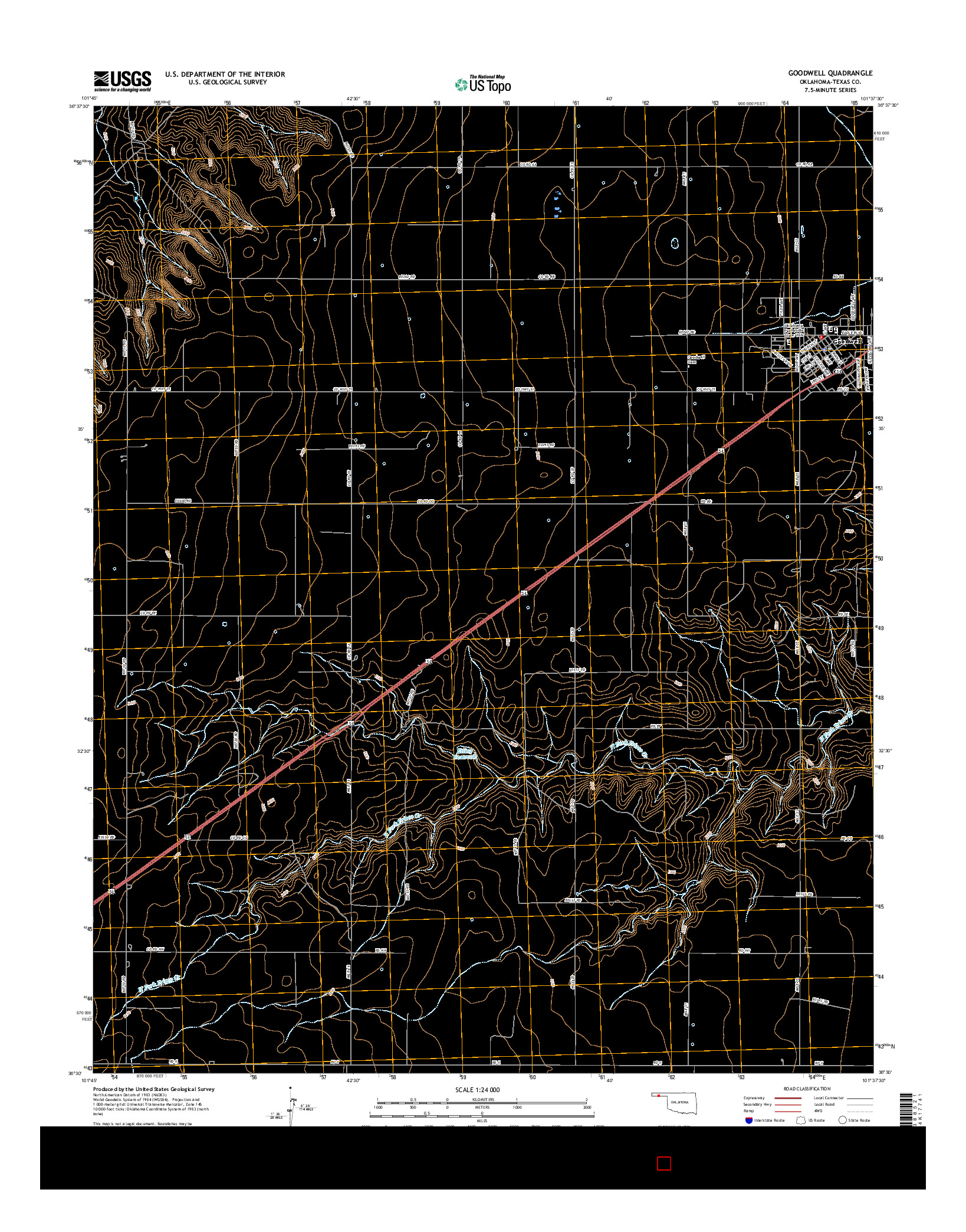 USGS US TOPO 7.5-MINUTE MAP FOR GOODWELL, OK 2016