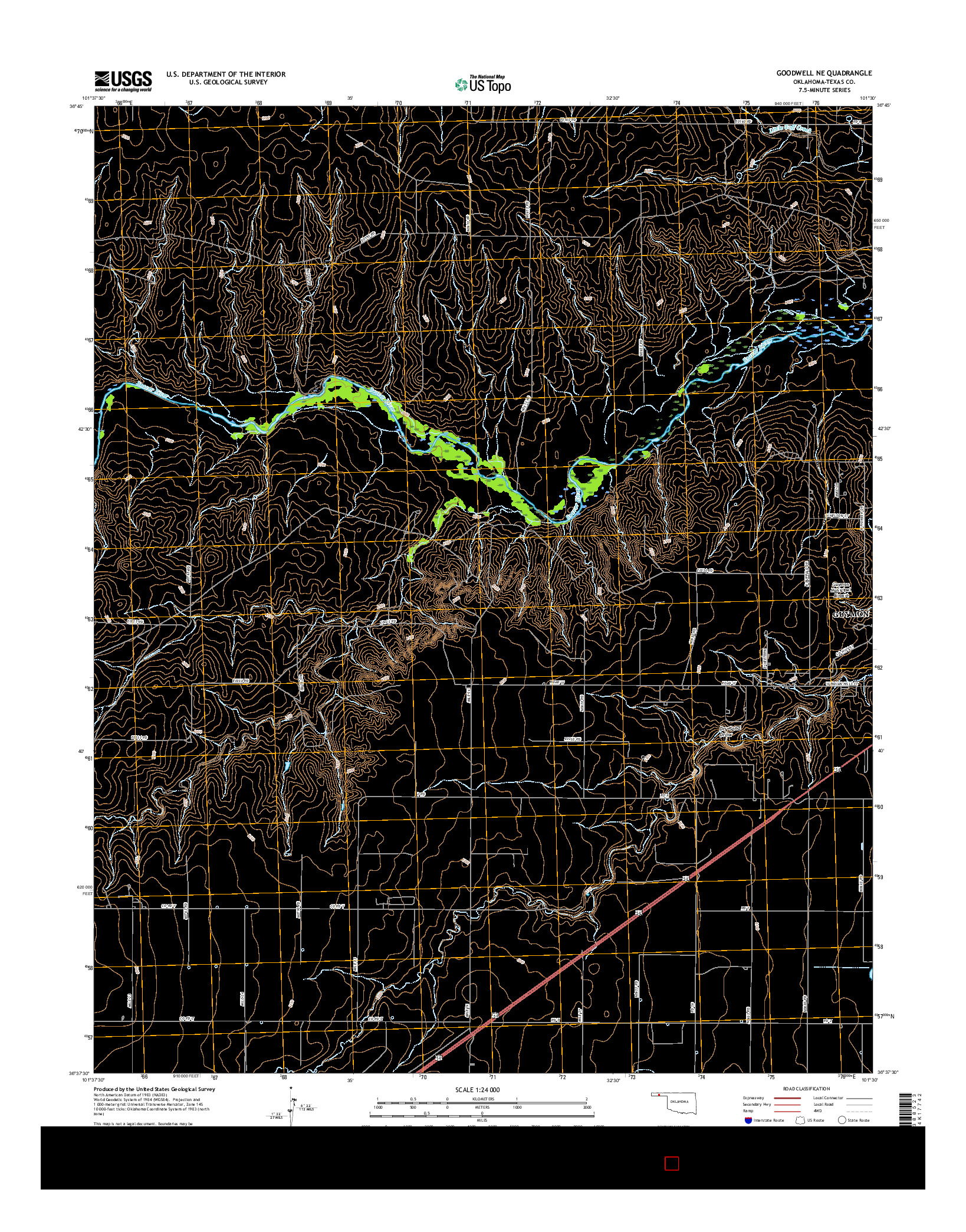 USGS US TOPO 7.5-MINUTE MAP FOR GOODWELL NE, OK 2016