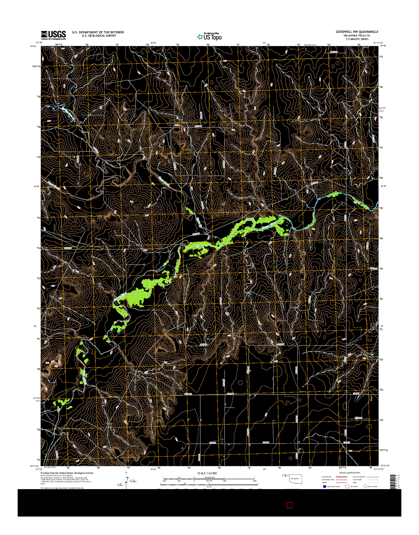 USGS US TOPO 7.5-MINUTE MAP FOR GOODWELL NW, OK 2016