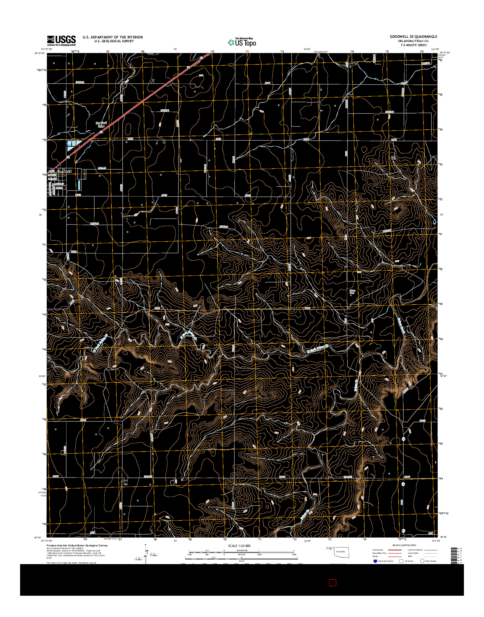 USGS US TOPO 7.5-MINUTE MAP FOR GOODWELL SE, OK 2016
