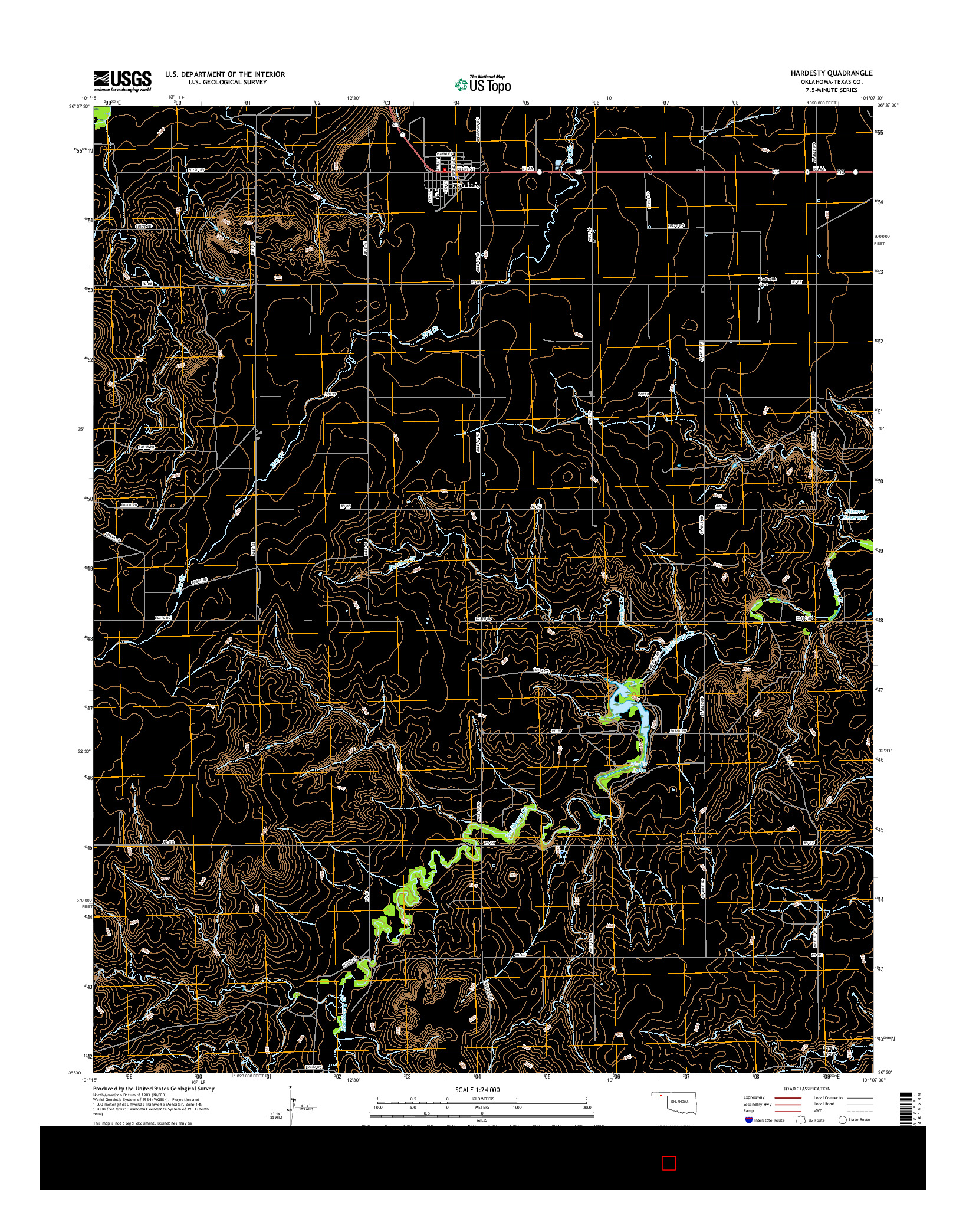 USGS US TOPO 7.5-MINUTE MAP FOR HARDESTY, OK 2016