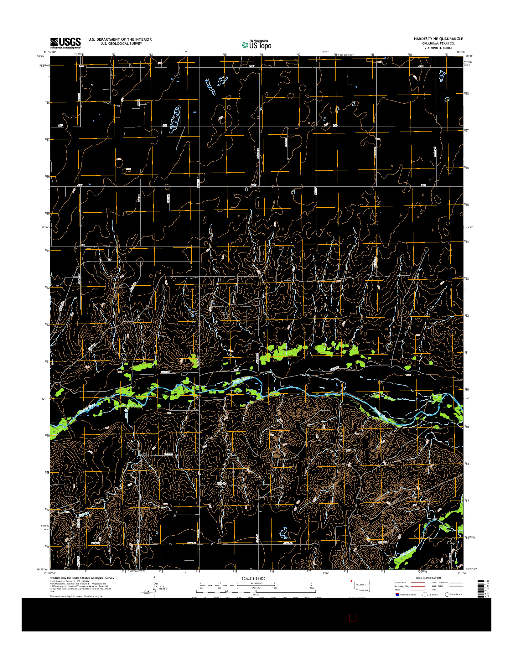 USGS US TOPO 7.5-MINUTE MAP FOR HARDESTY NE, OK 2016